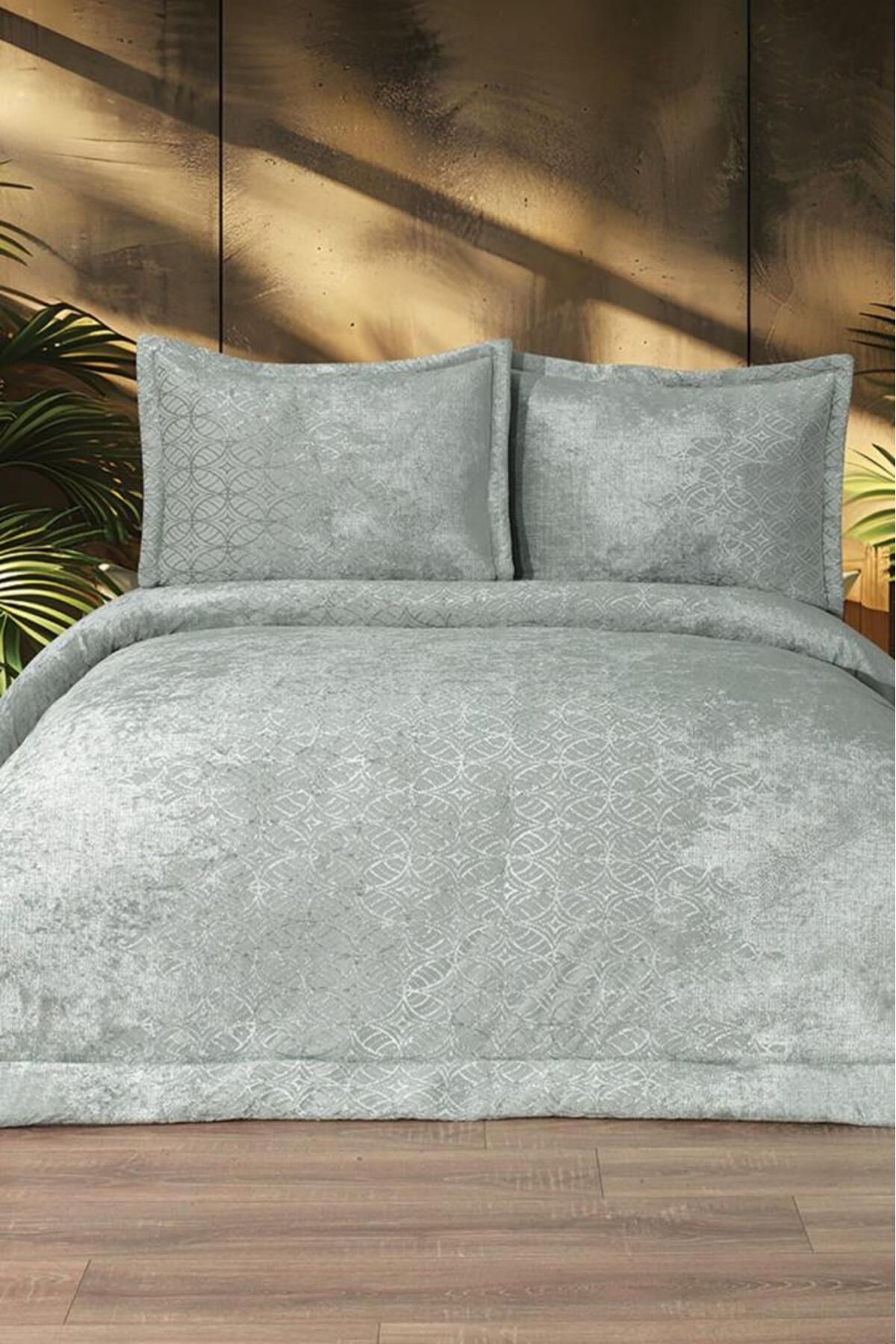 Çeyiz Diyarı Opal Elyaf Dolgulu Çift Kişilik 250x255 Cm Yatak Örtüsü Adaçayı