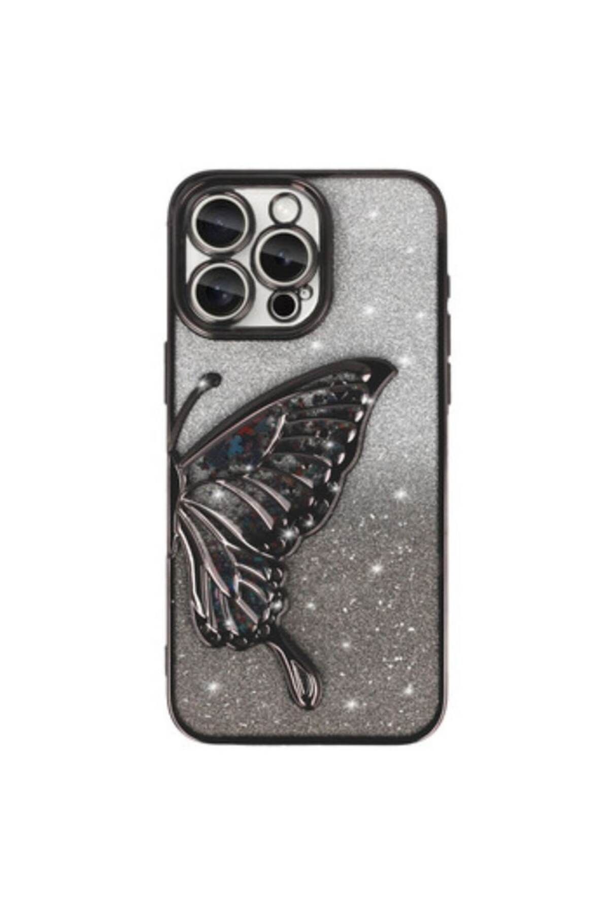 Gtech-Case, Elegant, Glitter, Compatible with Apple iPhone 13 Pro, embossed butterfly pattern, Mealized, Black 4