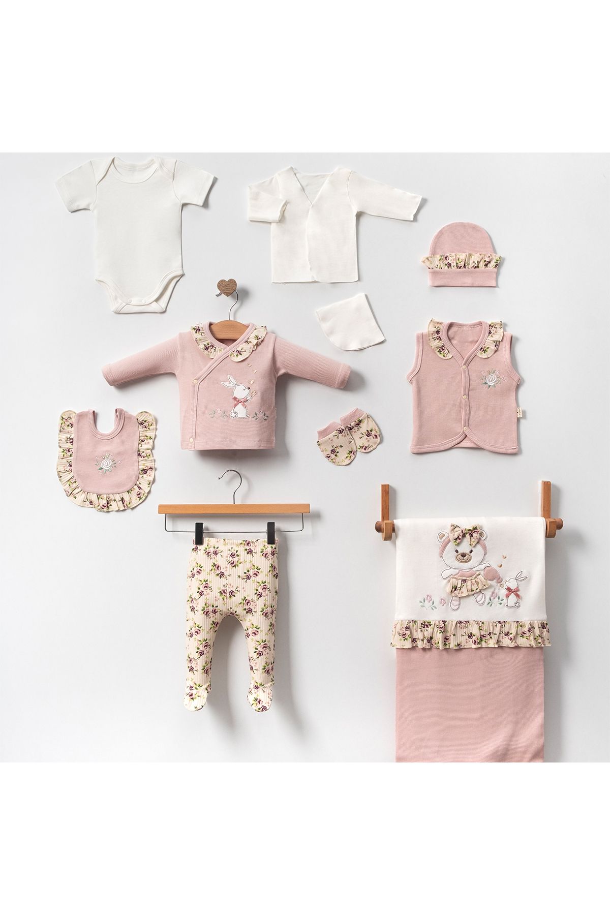 Modonoff KIZ 0-3 AY ÇİÇEKLİ TAVŞANLI 10'LU SET