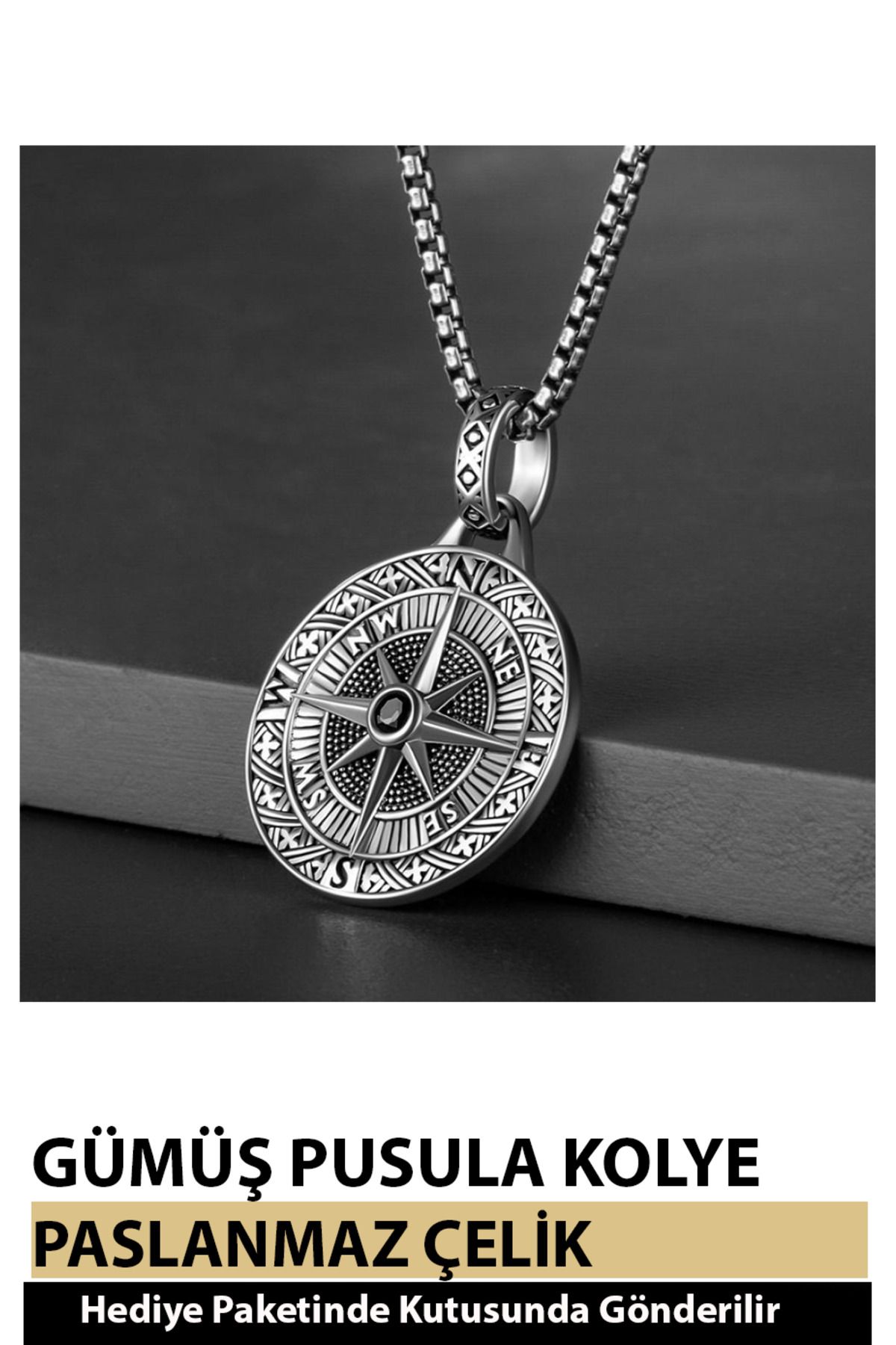 Nehir Modern Tasarımlı Unisex Moda Çapa Melek ve Pusula Kolye