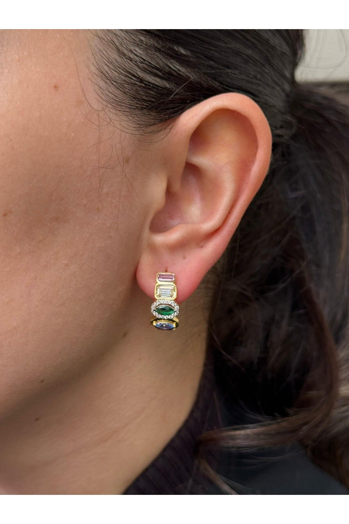 EskiJewelry Renkli Taş Detaylı Gümüş Küpe