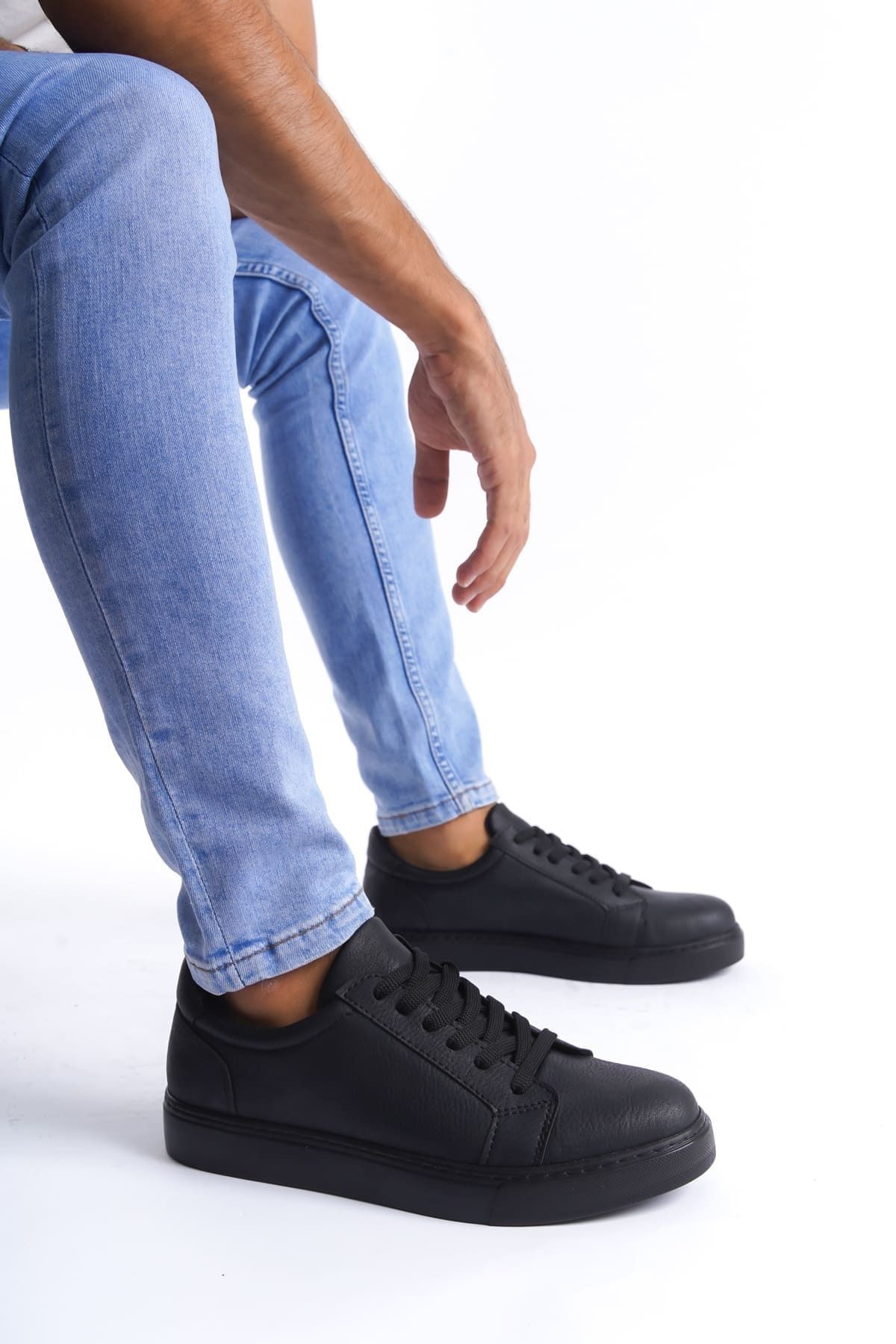 EBRUS TREND ET165 Elite Bağcıklı Cilt Erkek Günlük Sneaker Ayakkabı ST - Siyah