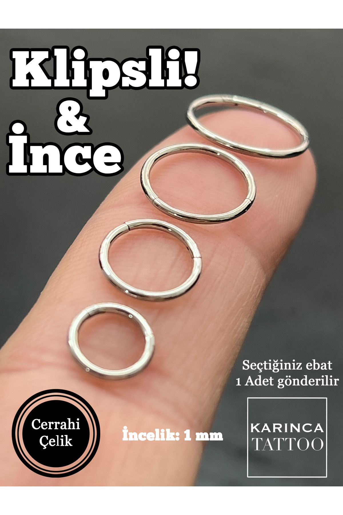 Nehir İnce Halka Piercing Nostril Burun Piercing Hızma Kulak Tragus Helix Rook Daith Smiley Dudak Septum