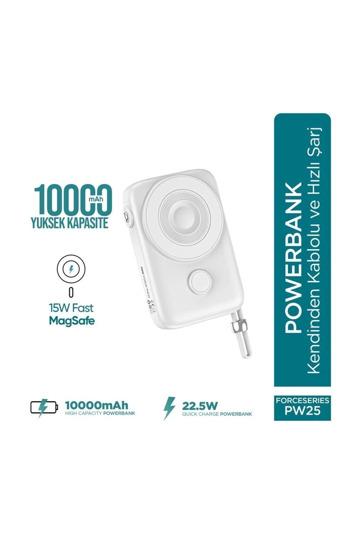 GLIMMERY Force Pw25 10000mah 22.5w Kendinden Kablolu Magsafe Powerbank - Kablosuz Mini Şarj Cihazı - Dijital