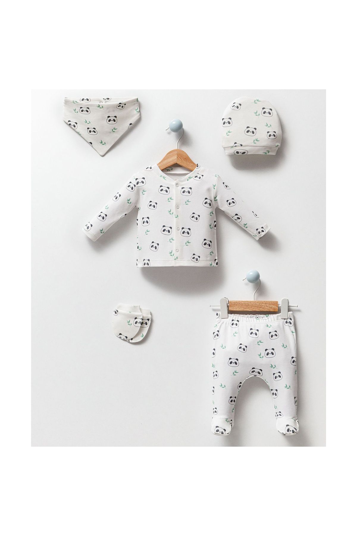 Modonoff UNISEX 0-3 AY PANDA DESENLİ 5'Lİ HASTANE ÇIKIŞI SETİ
