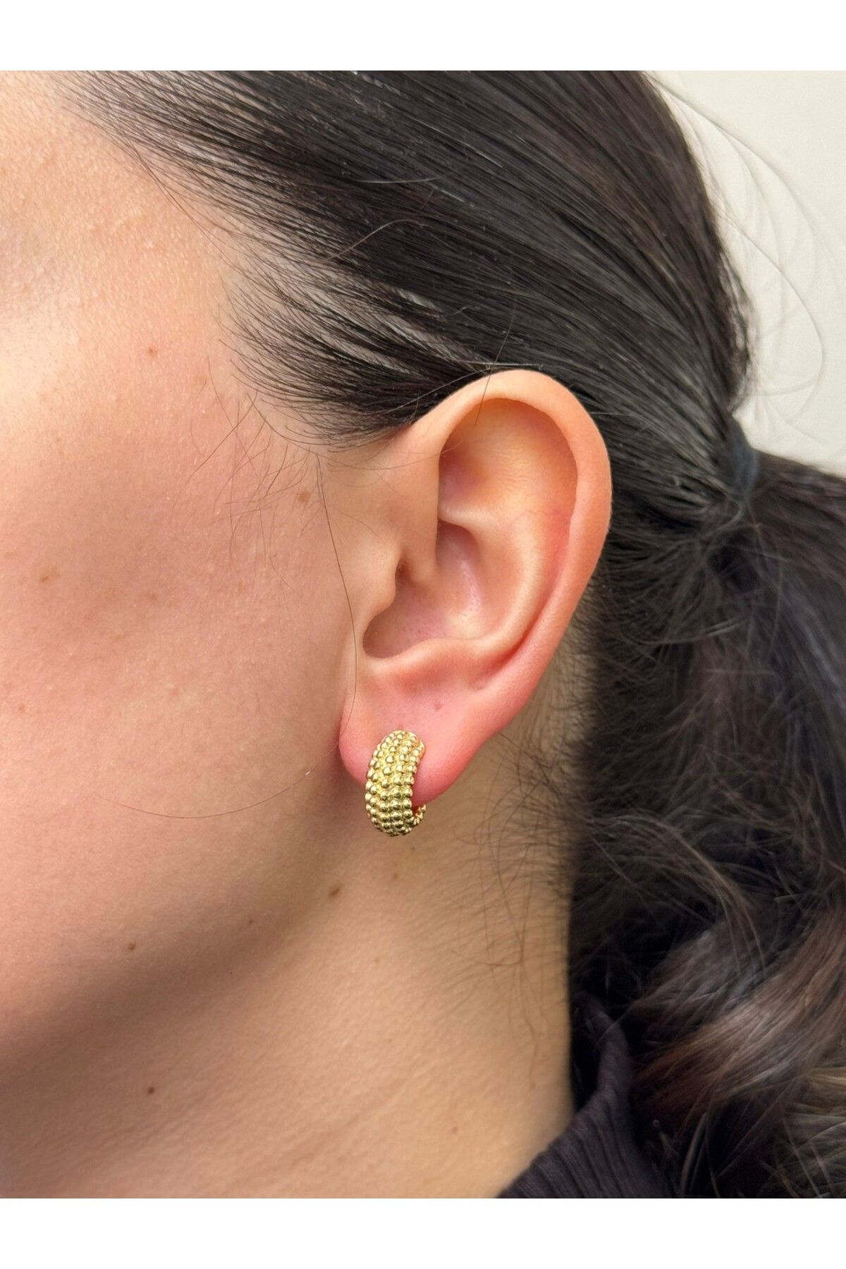 EskiJewelry Dokulu Gold Gümüş Halka Küpe