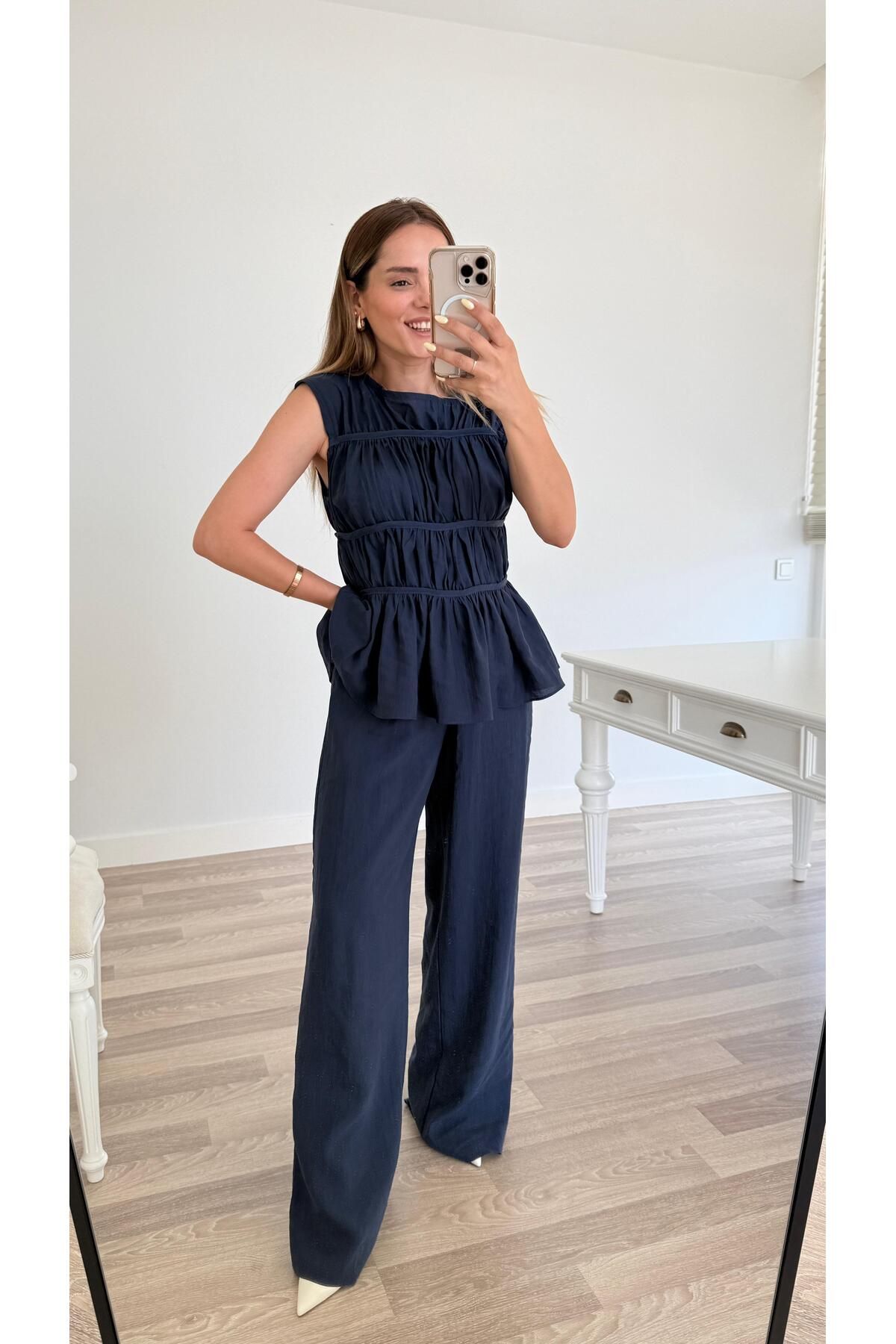 pelin yıldız butik Krista Nervürlü Bluz Pantolon Takım