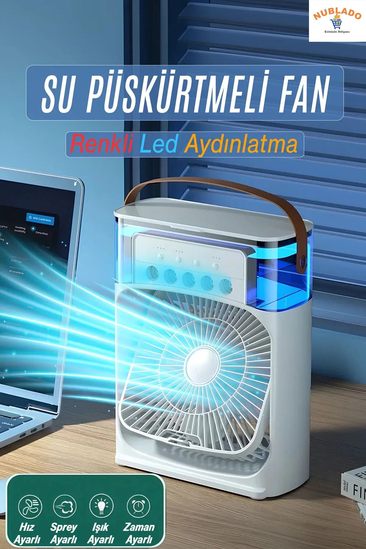 NUBLADO Kablolu Vantilatör Masaüstü Süper Sessiz Fan Su Püskürtmeli Mini El Hava Serinletici Nemlendirici MF