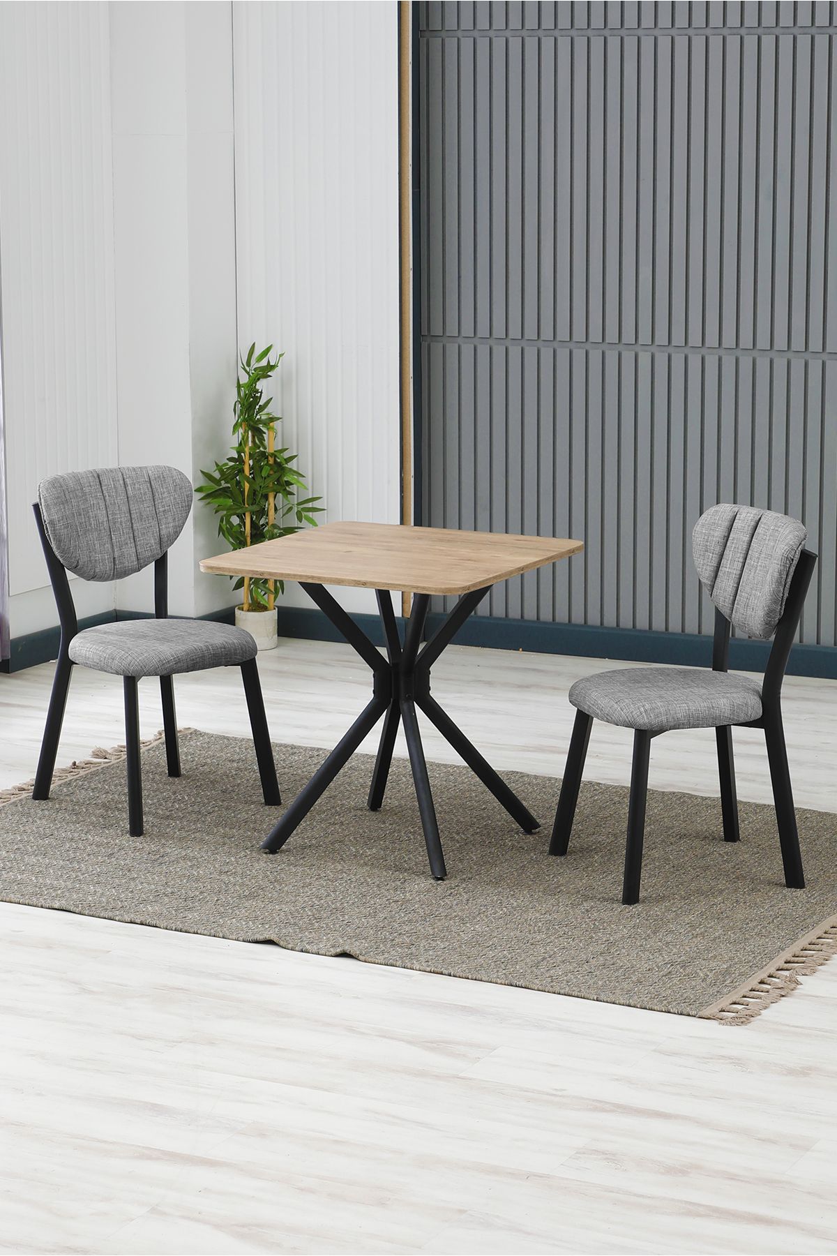 Armens Life Mobilya, Lojistik & Elektronik Ticaret Elma Modeli Kare Mutfak Masa Sandalye Takımı, 2 Sandalye 1 Sabit Ceviz Masa 70x70 Cm, Keten Kumaş