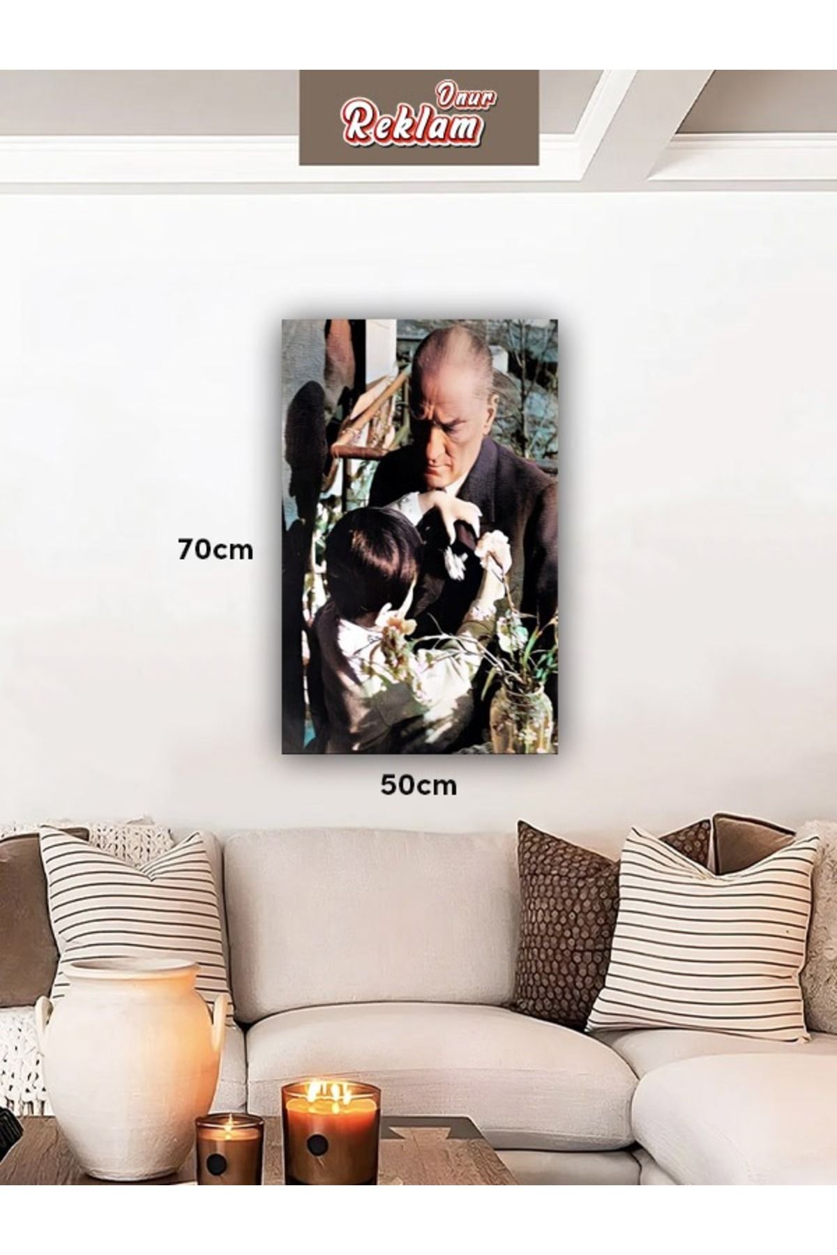 onurreklamonline Atatürk Figürlü Dekoratif Tablo – 50x70 cm – Dekota Üzeri Folyo Baskı – Anlamlı Duvar Dekoru