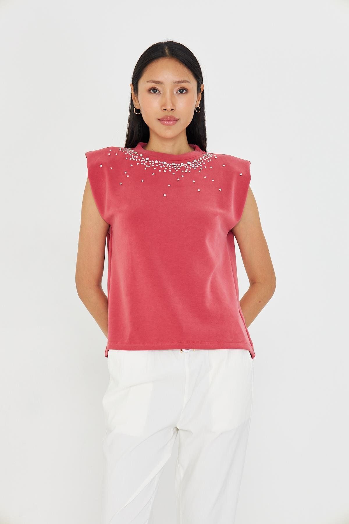 TIFFANY&TOMATO Sıfır Kol Taşlı Modal T-shirt