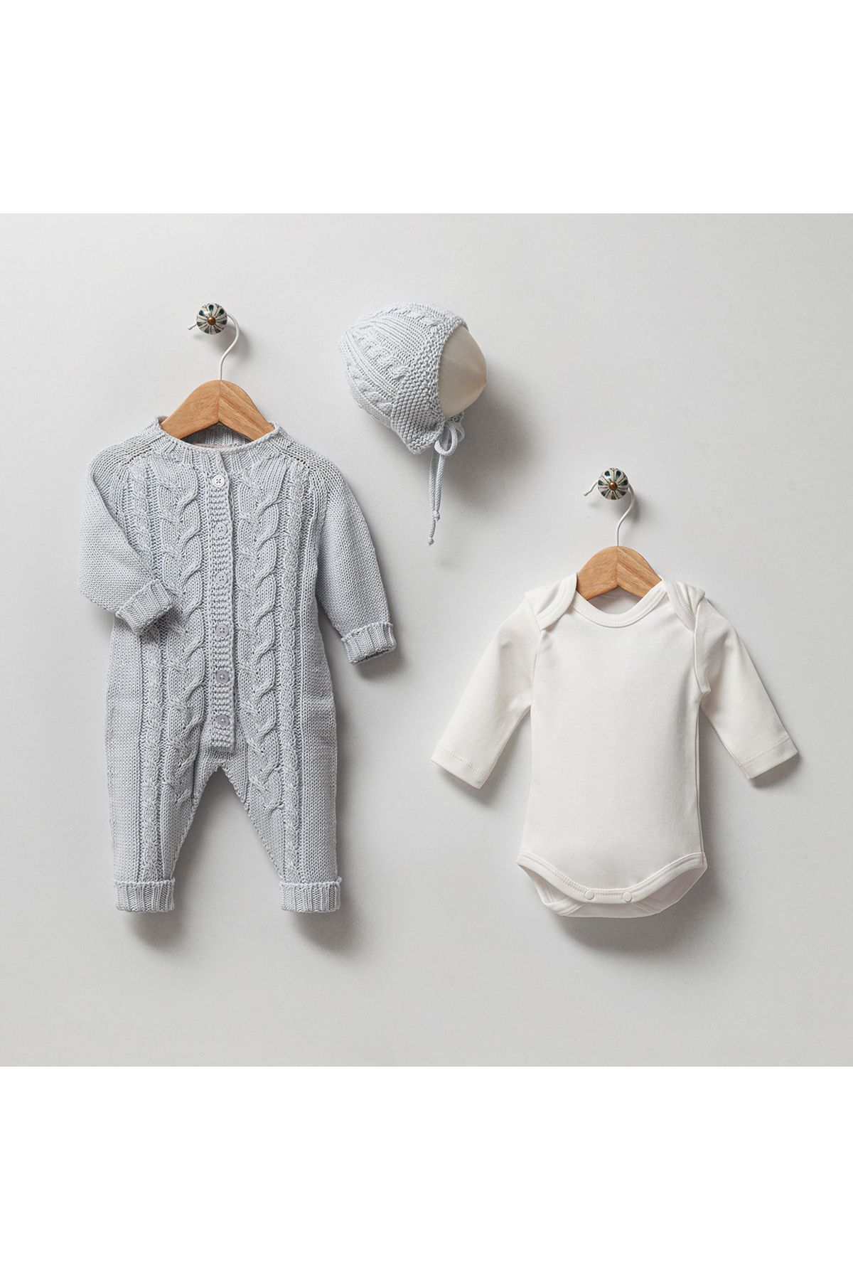 Modonoff UNISEX 0-3 AY SAÇ ÖRGÜLÜ 3LÜ SET