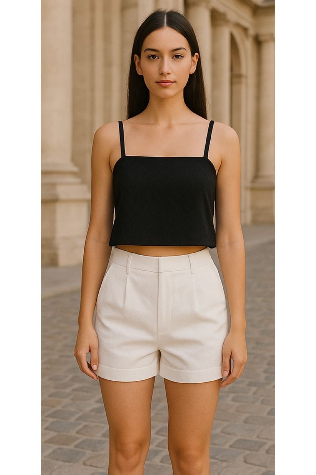 RİGALA SİYAH DESENLİ ASKILI CROP