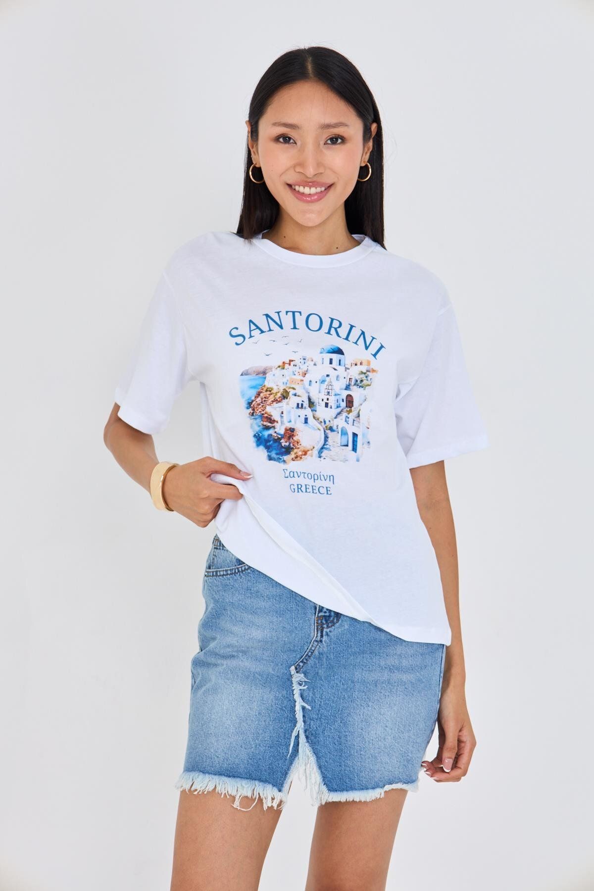 TIFFANY&TOMATO Santorini Baskılı Süprem T-shirt