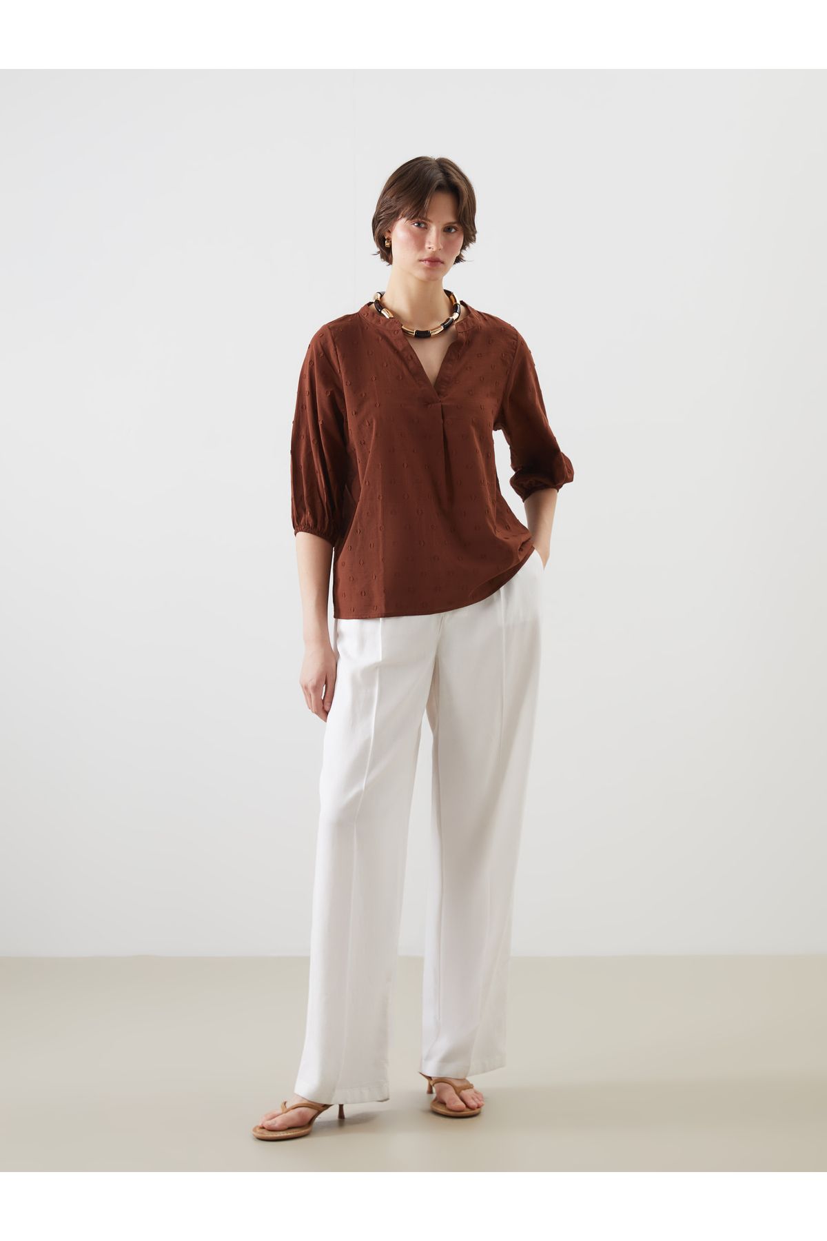 LC Waikiki-Self-Patterned Blouse with Peep Collar 2