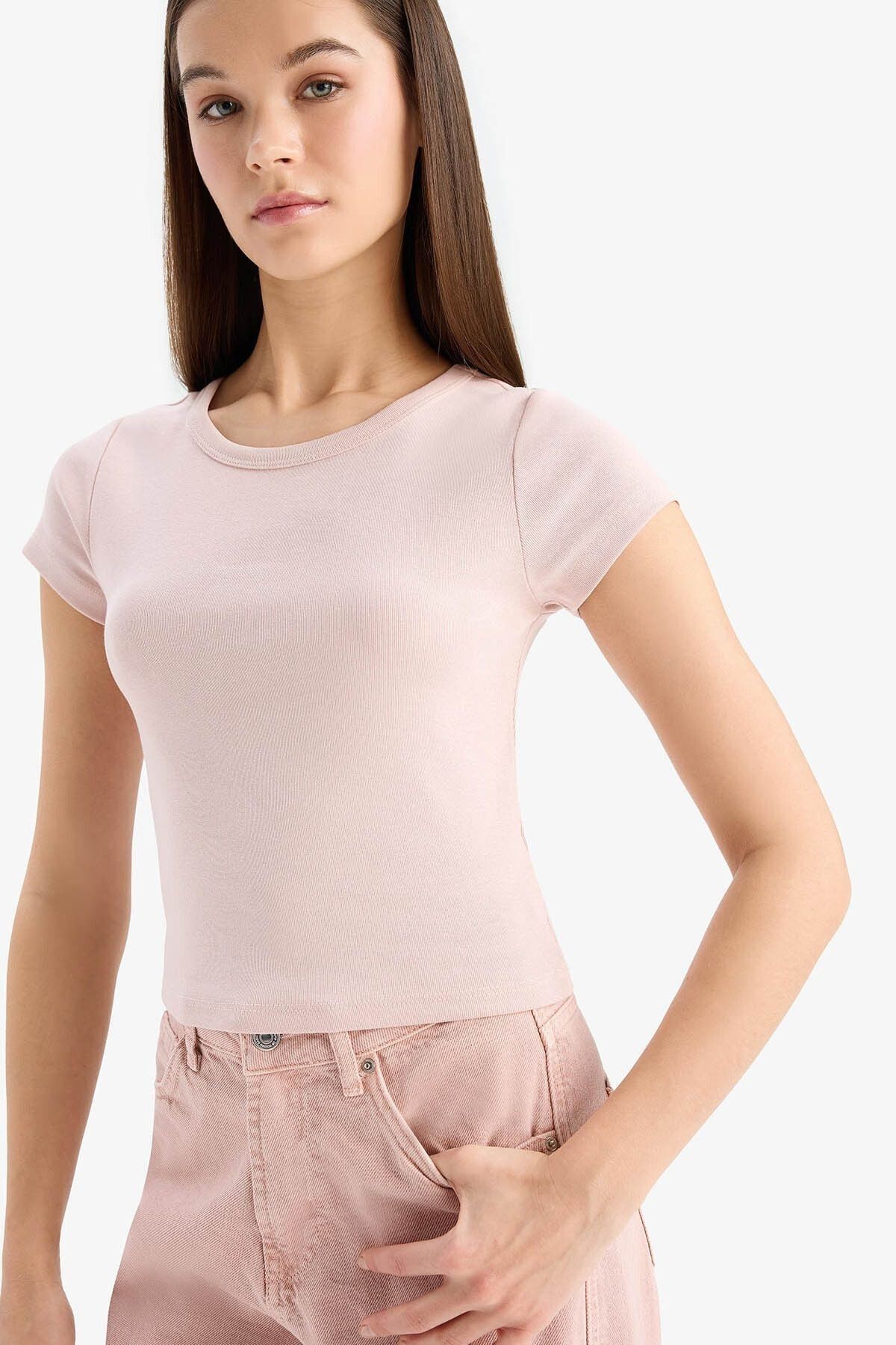DeFacto Coool Fitted Ribana Basic Düz Kalın Kumaş Kısa Kollu Tişört