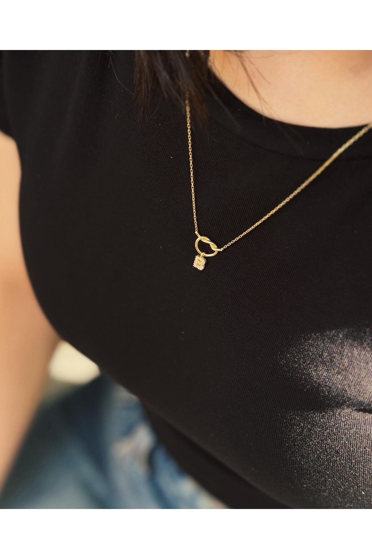 EskiJewelry 925 Ayar Gümüş Düğüm Taşlı Harf Kolye