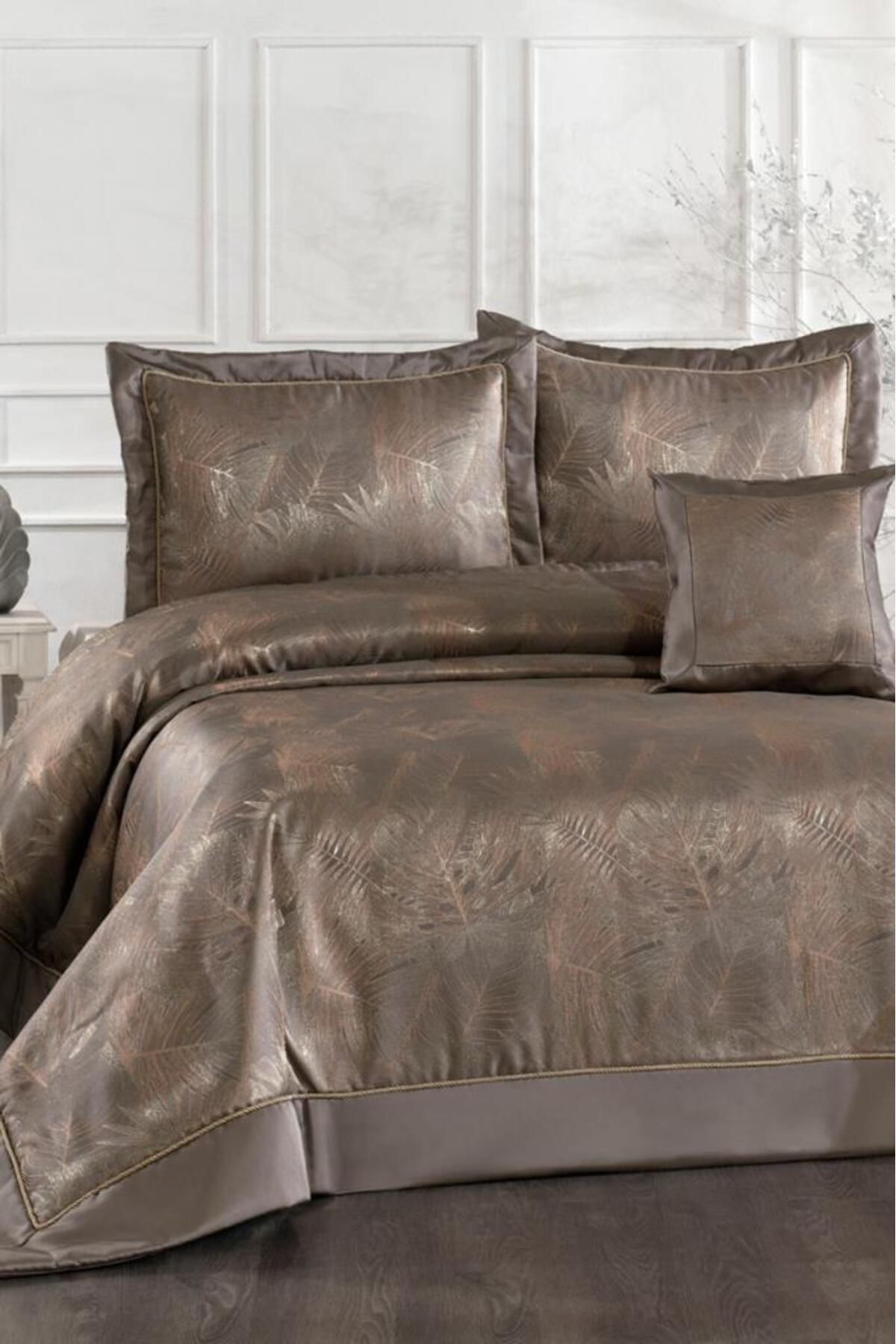 Çeyiz Diyarı Anatolia Elyaf Dolgulu Çift Kişilik 250x255 Cm Yatak Örtüsü Vizon