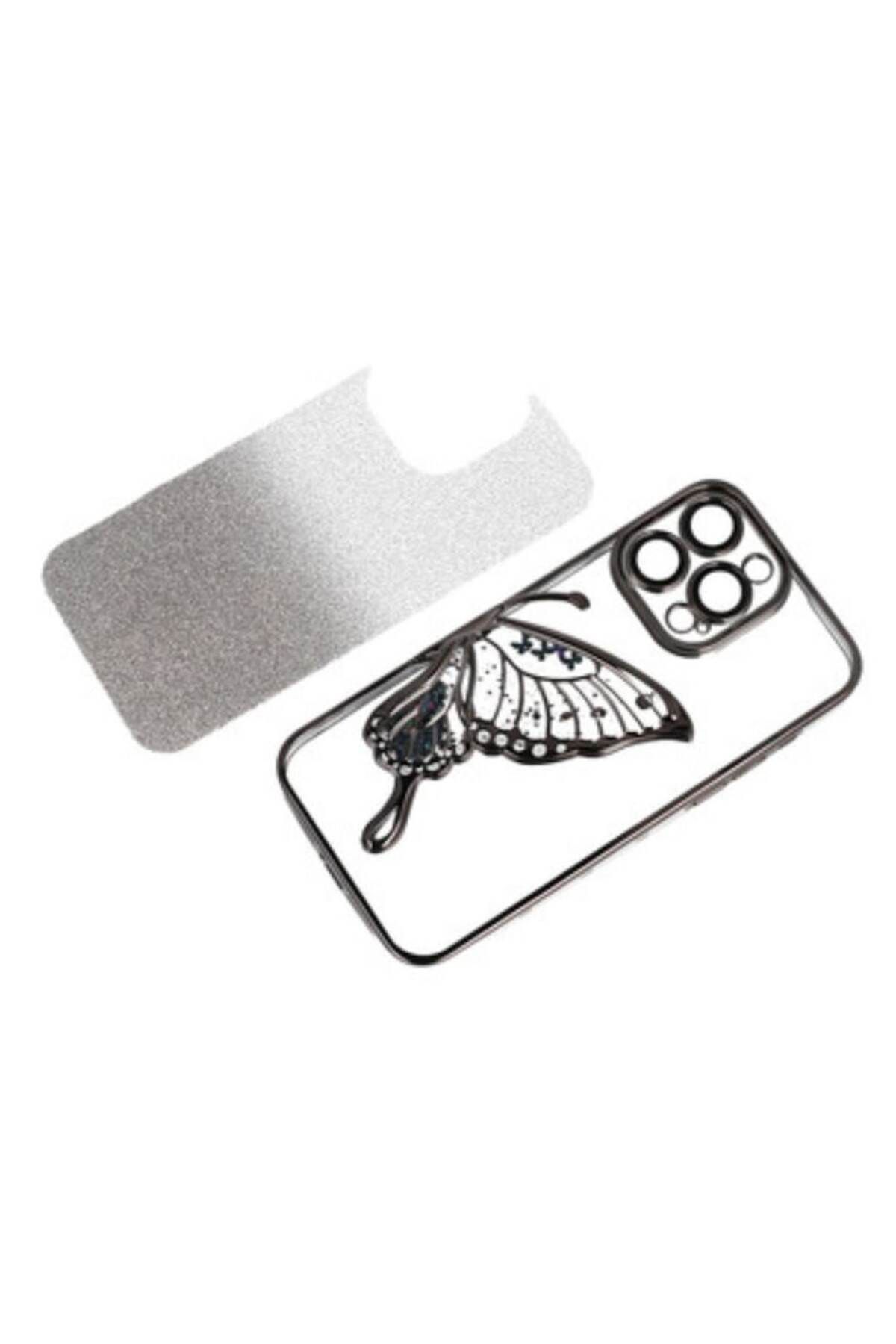 Gtech-Elegant Glitter Case for Apple iPhone 11, embossed butterfly pattern, metallic edge, Black 4