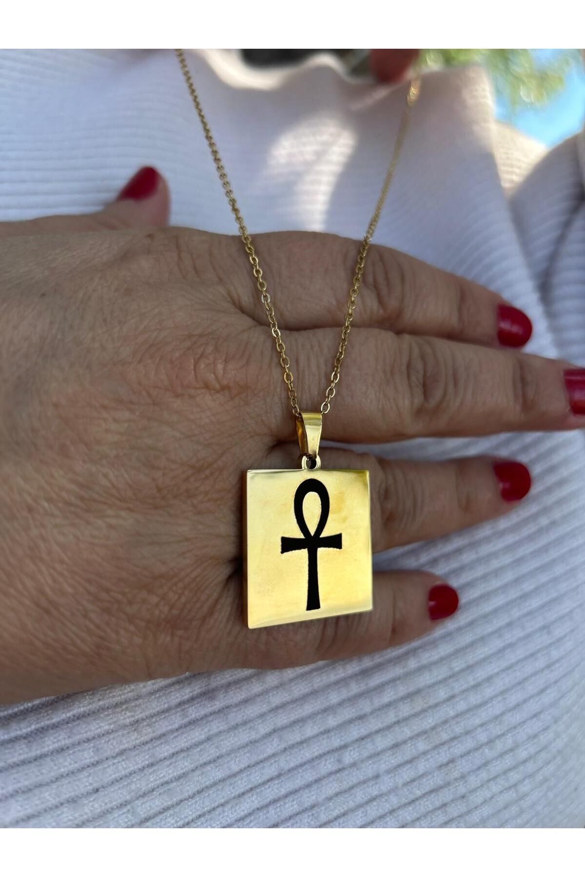 Minerva Astro Shop Ankh Sembolü Antik Mısır Kolyesi – Altın/Gümüş Renk – Çelik Zincir – Hayat Anahtarı Kolye