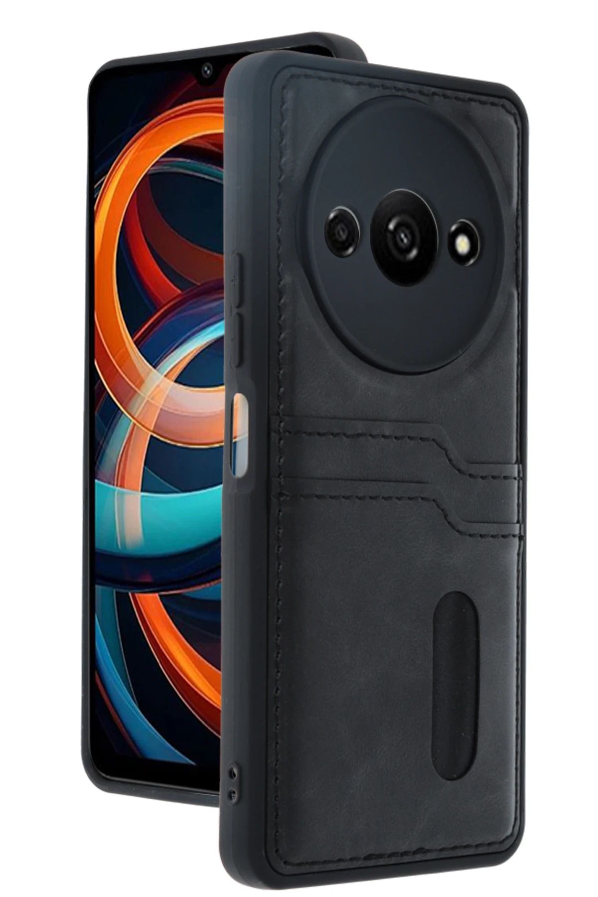 NewFace Xiaomi Redmi A3 4G Kılıf Sara Kartvizitli Deri Kılıf - Siyah YNSMR