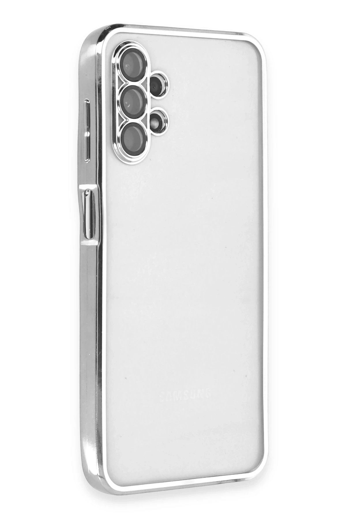 NewFace Samsung Galaxy A13 4G Kılıf Lensli Silikon - Gümüş YNSMR
