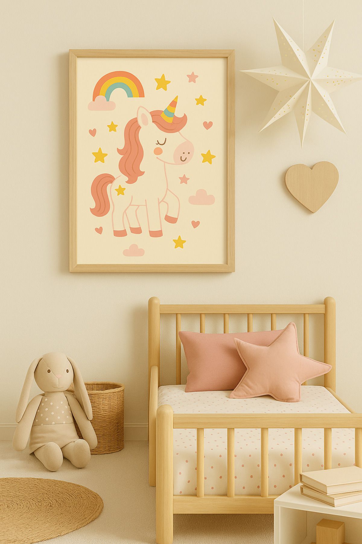 ARTABLE Kız Çocuk Odası Unicorn Temalı Ahşap Çerçeveli Duvar Tablosu (A3+)