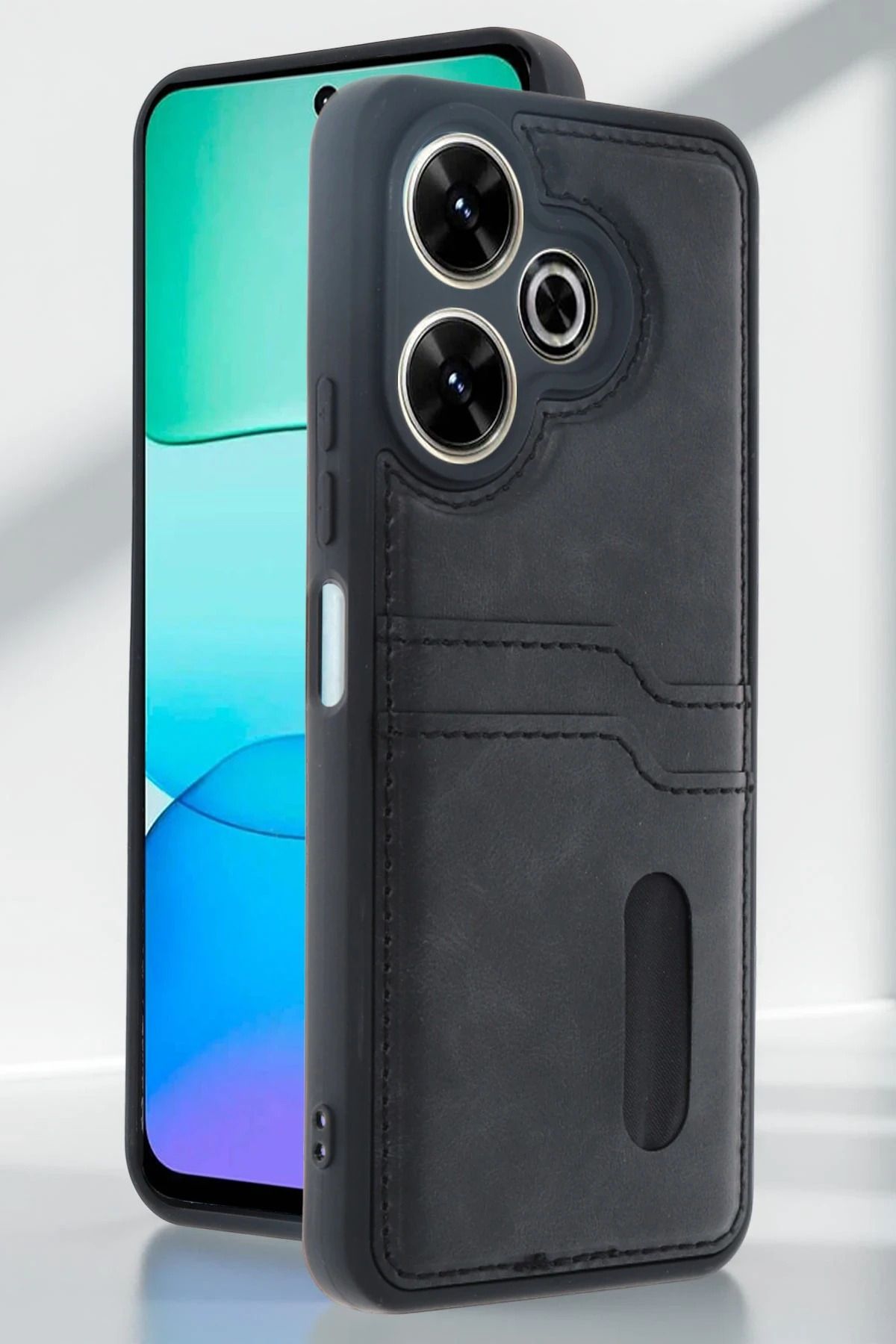 NewFace Xiaomi Redmi 13 4G Kılıf Sara Kartvizitli Deri Kılıf - Kırmızı YNSMR