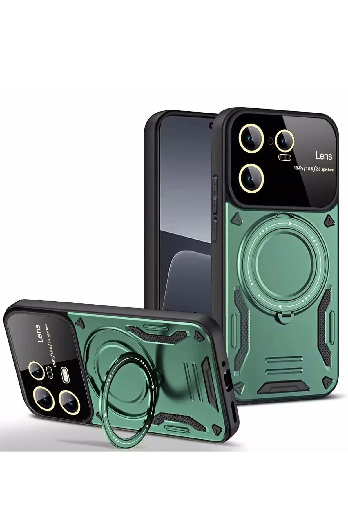 NewFace Xiaomi Mi 13T Pro Kılıf Joy Lens Standlı Kapak - Koyu Yeşil YNSMR