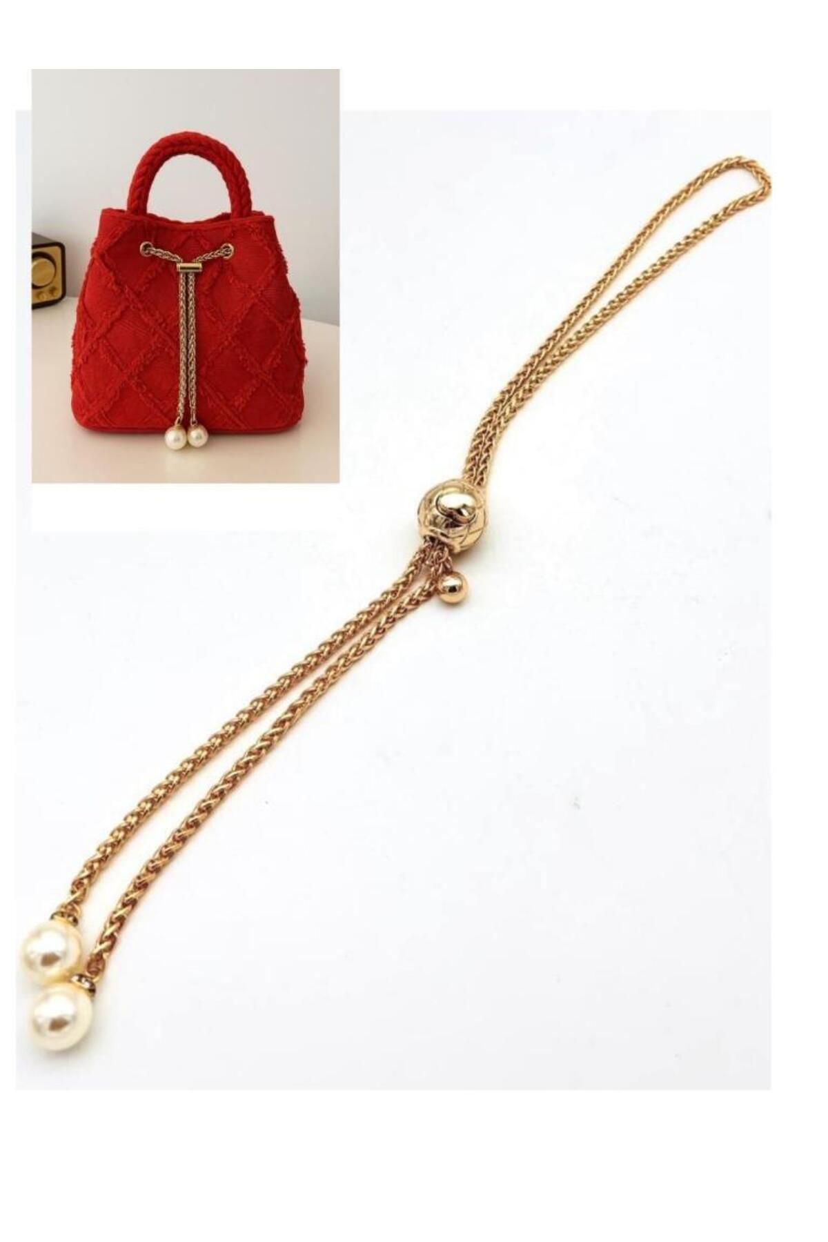 angel çanta aksesuar Angel Çanta Aksesuar İncili Zincir Çanta Büzgüsü Light Gold Renk Yuvarlak Model