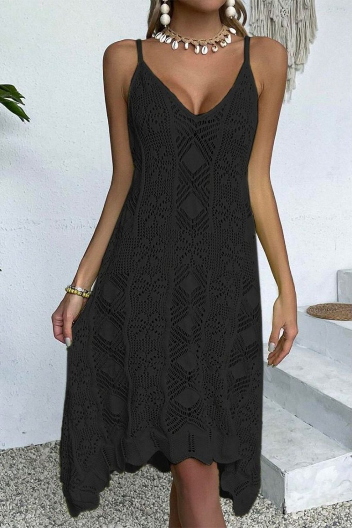 velmorafashion Kadın Ince Askılı Triko Elbise