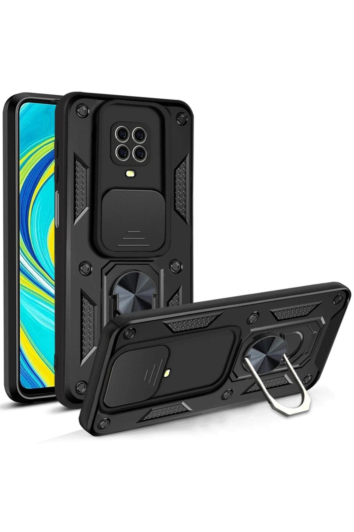 NewFace Xiaomi Redmi Note 9 Pro Kılıf Pars Lens Yüzüklü Silikon - Siyah YNSMR