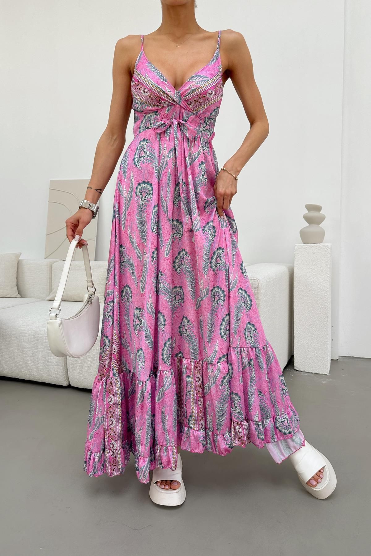 mylove Etnik Desen Maksi Elbise Pembe