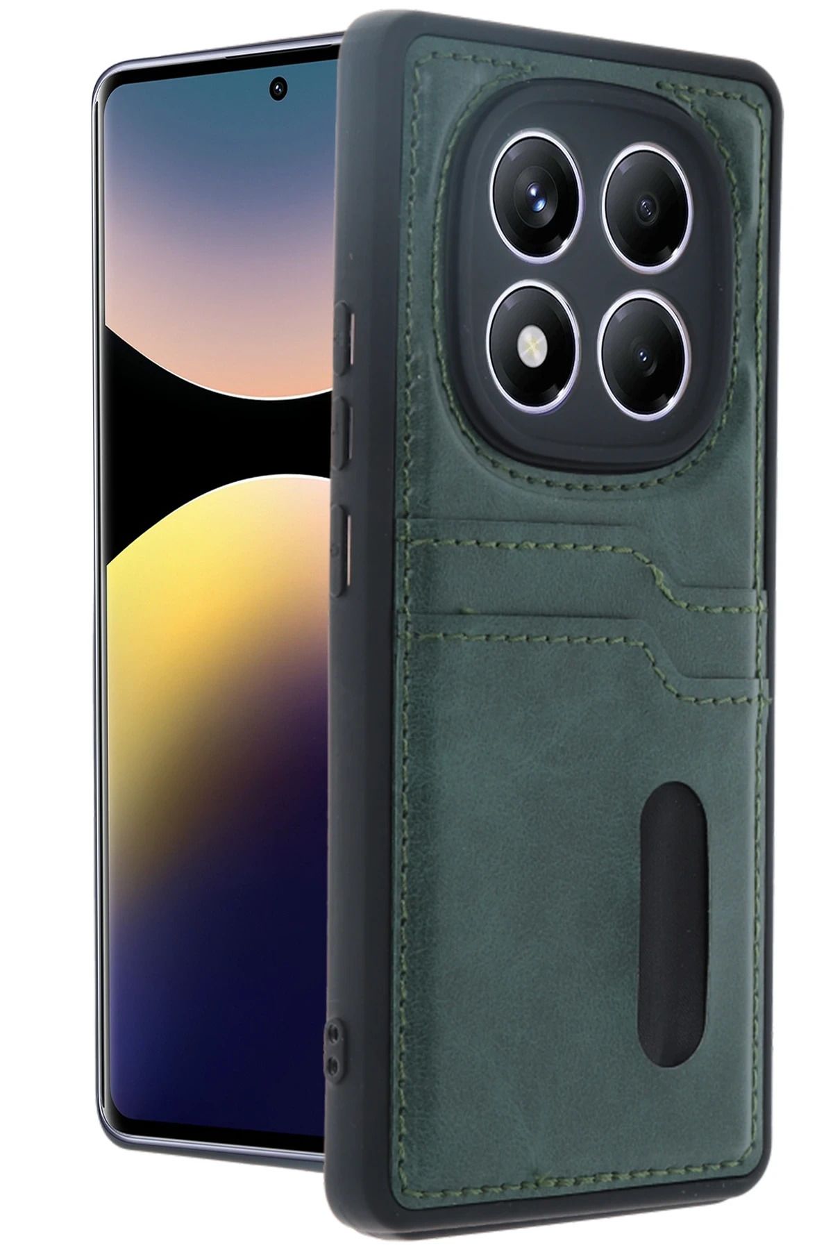 cepmoda Xiaomi POCO X7 | SARA Kartlıklı Telefon Kılıfı Lüx Deri Kaplama Arka Kapak | YEŞİL
