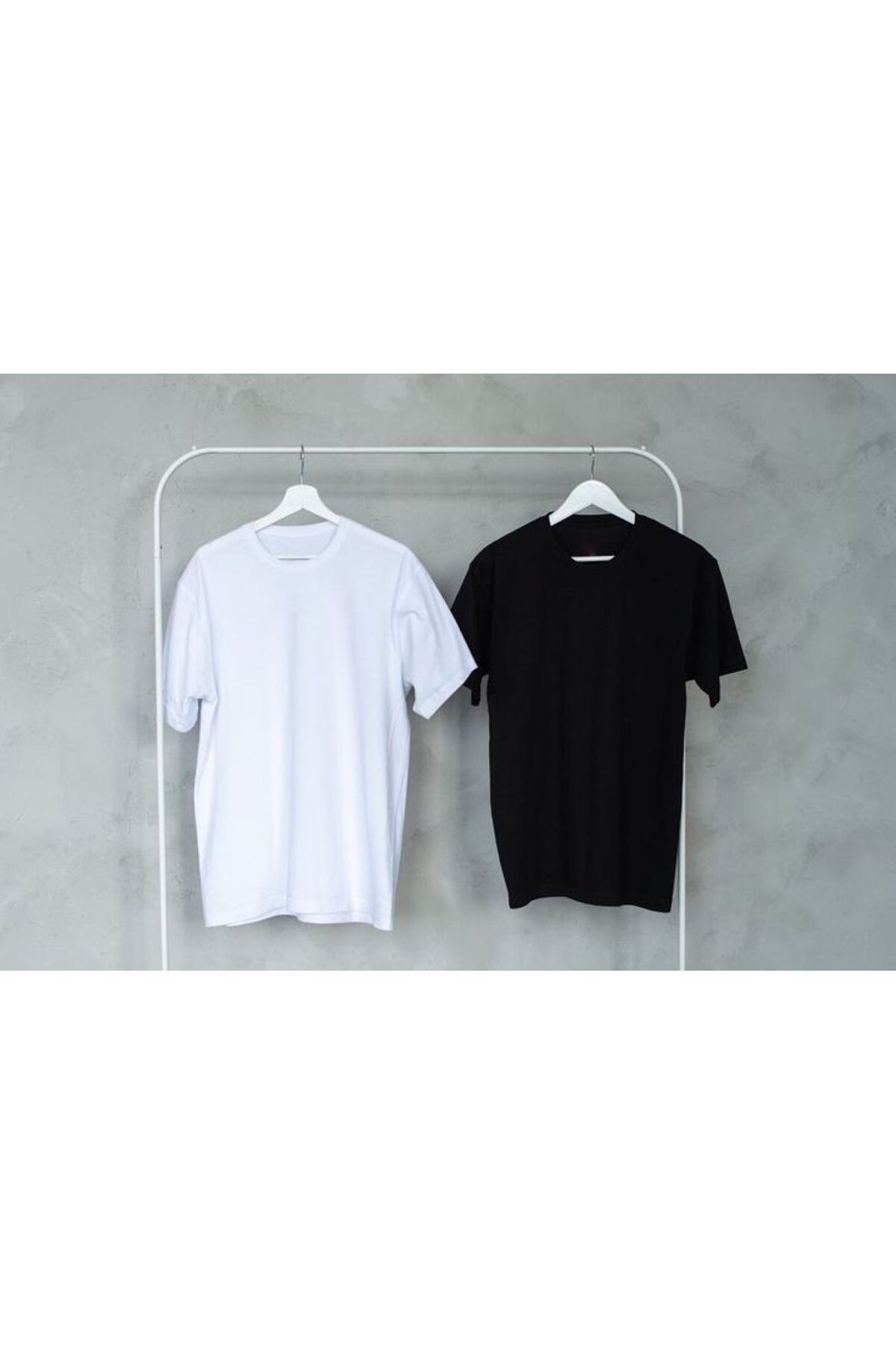 ervafashion 2'li Paket Siyah Beyaz Basic Düz Baskısız Oversize Salas Boyfriend Günlük Kadın T-shirt
