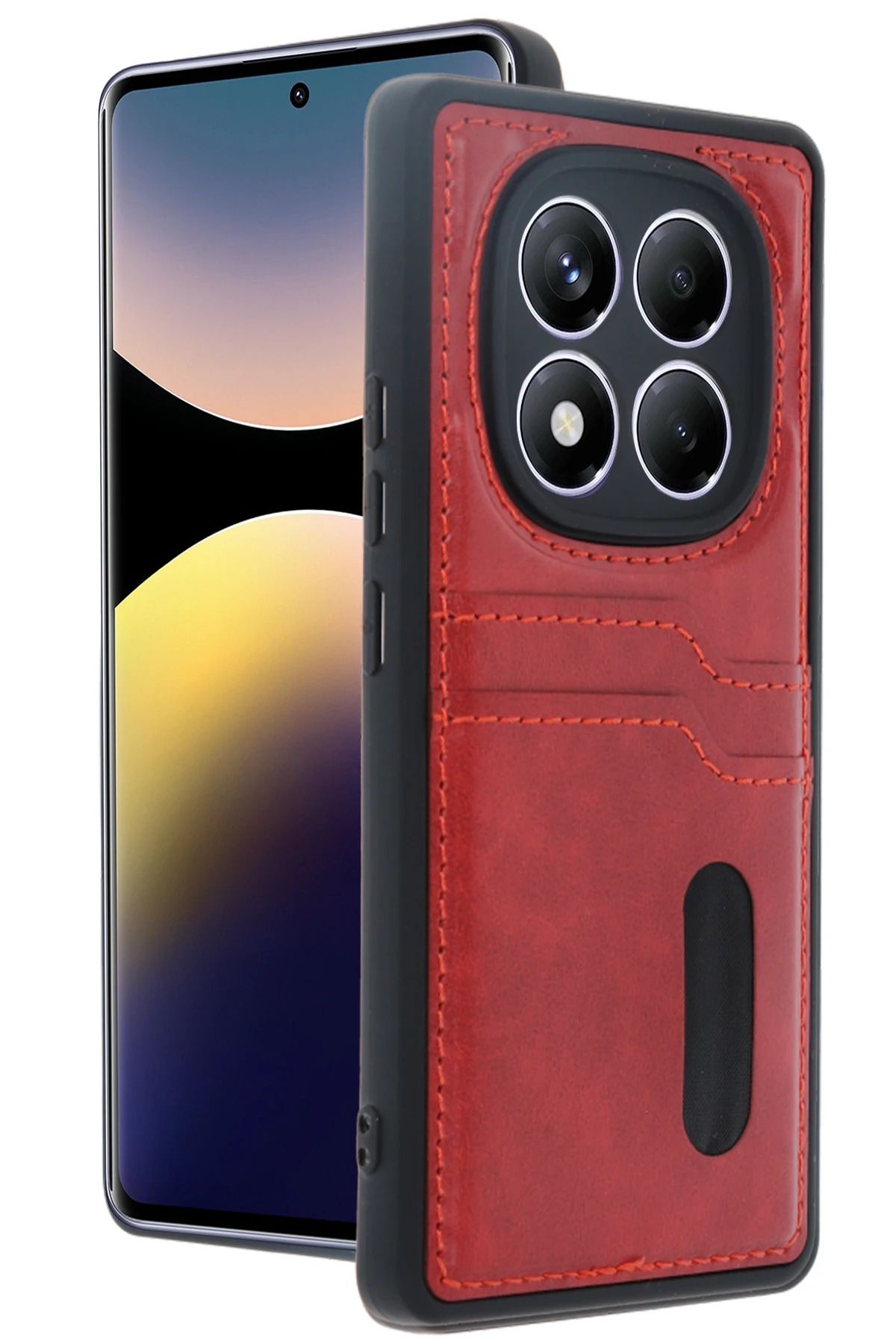 cepmoda Xiaomi POCO X7 | SARA Kartlıklı Telefon Kılıfı Lüx Deri Kaplama Arka Kapak | KIRMIZI