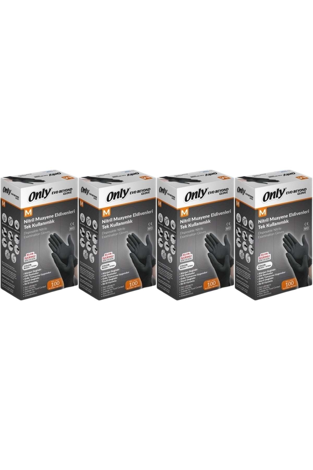 ONLY Evo Beyond Glove Nitril Siyah Pudrasız Muayene Eldiveni 400 Lü Set M - Medium - Orta (4PK*100)