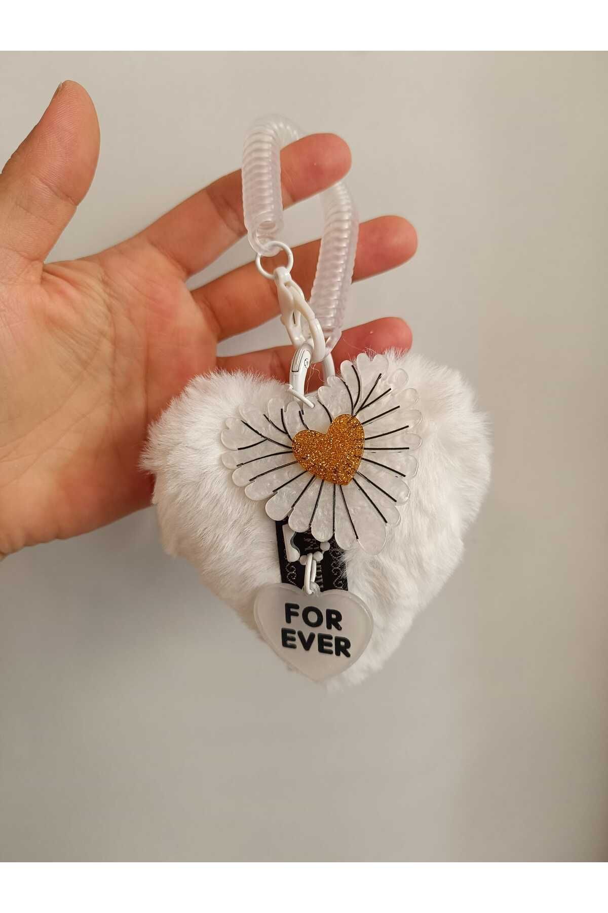 Fallinlove Peluş Kalp Model Beyaz Çanta Charmı