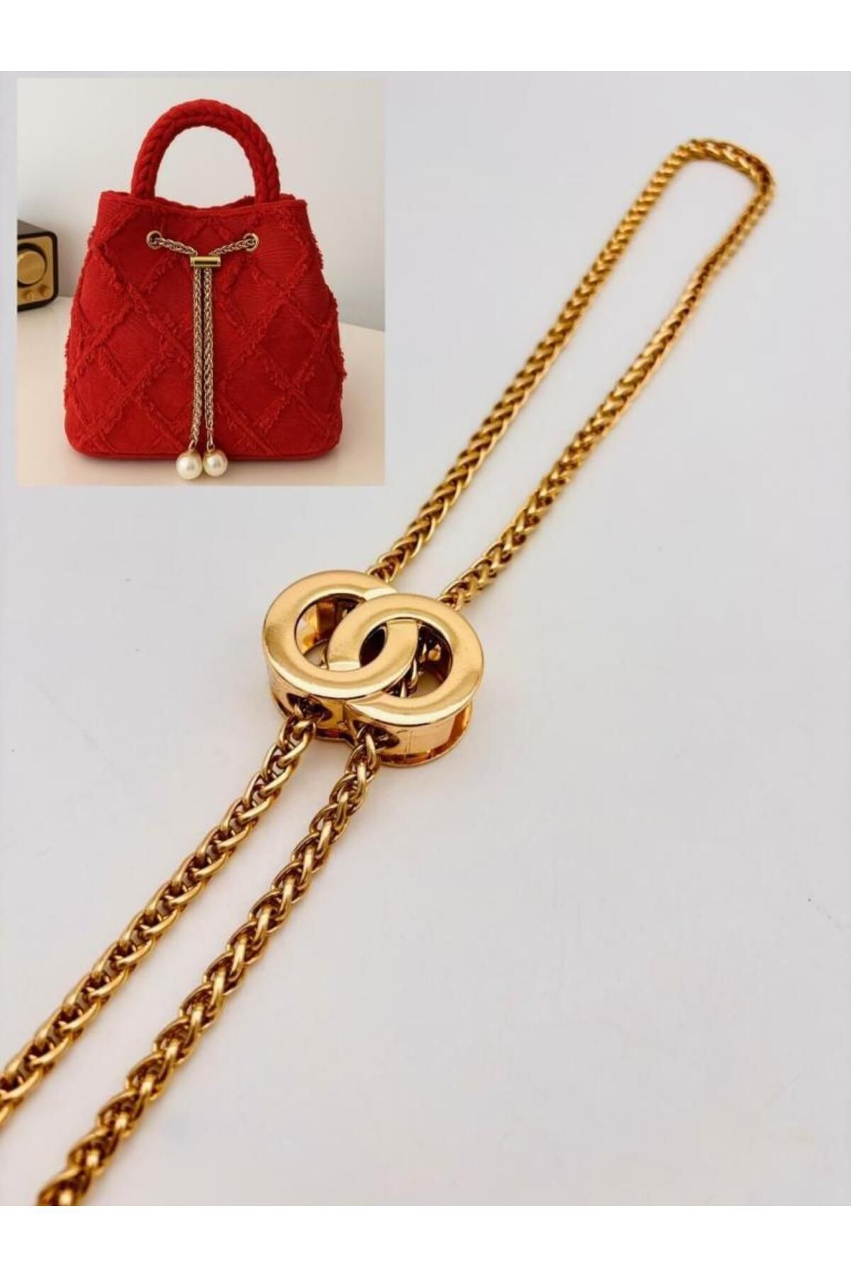 angel çanta aksesuar Angel Çanta Aksesuar İncili Zincir Çanta Büzgüsü Light Gold Renk