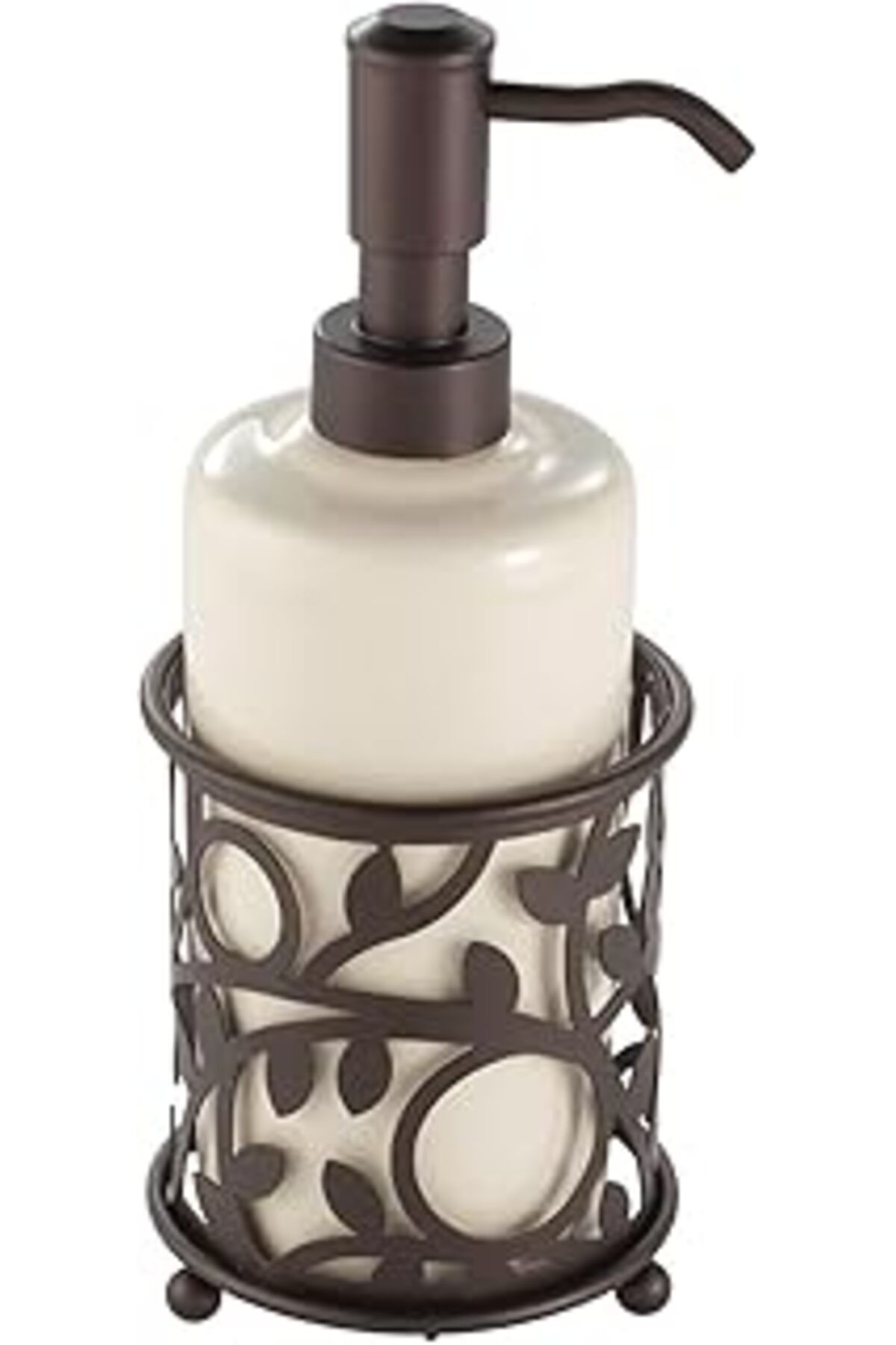 TBSProjects Porselen Sivi Sabunluk Çiçek Celik Standli 8x8x22cm 355ml
