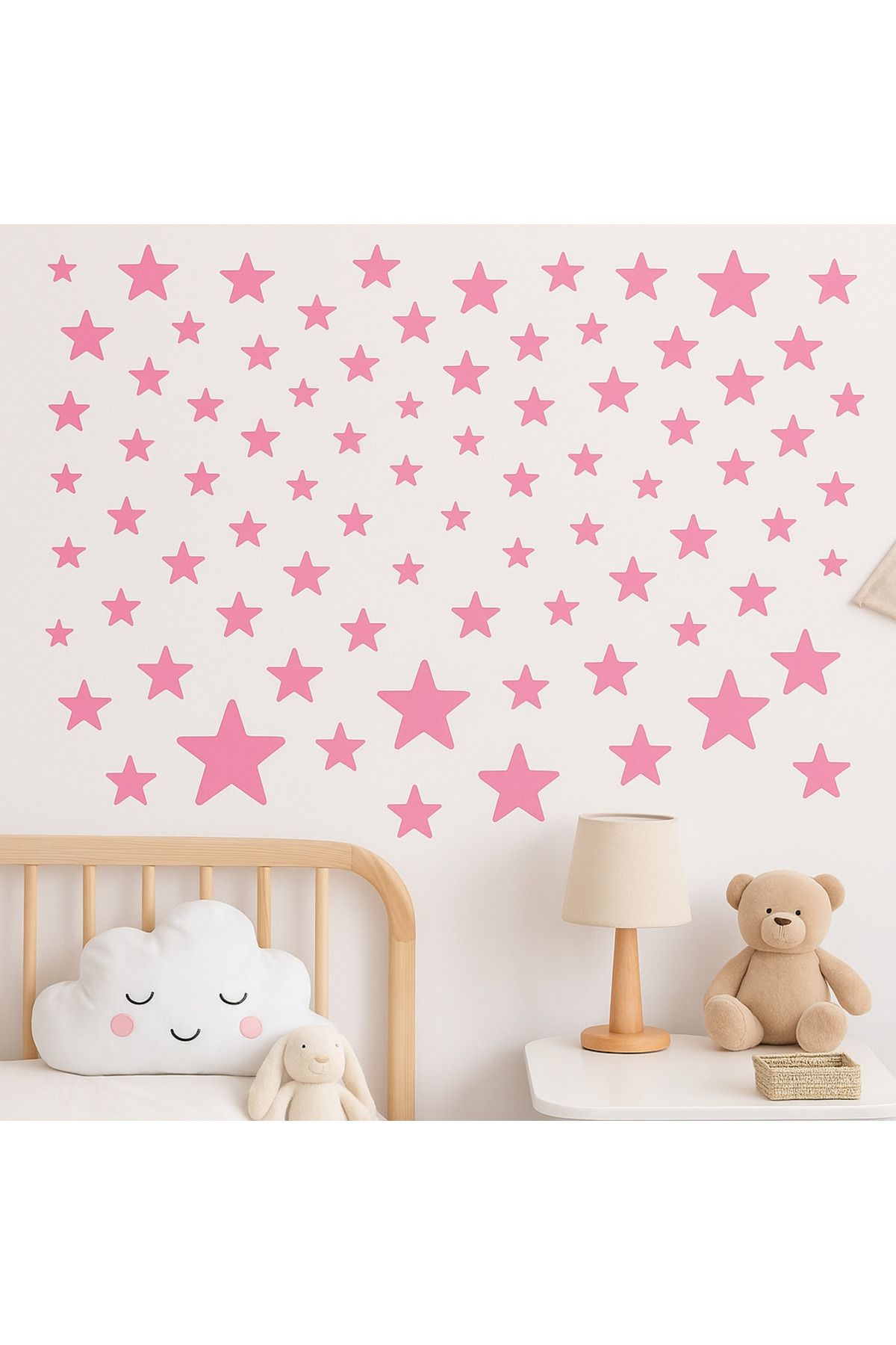 Wood14dizayn ⭐ 50'li Yıldız Duvar Sticker Seti – Çocuk Odası Süslemesi (Sarı / Antrasitgri/ Pembe)