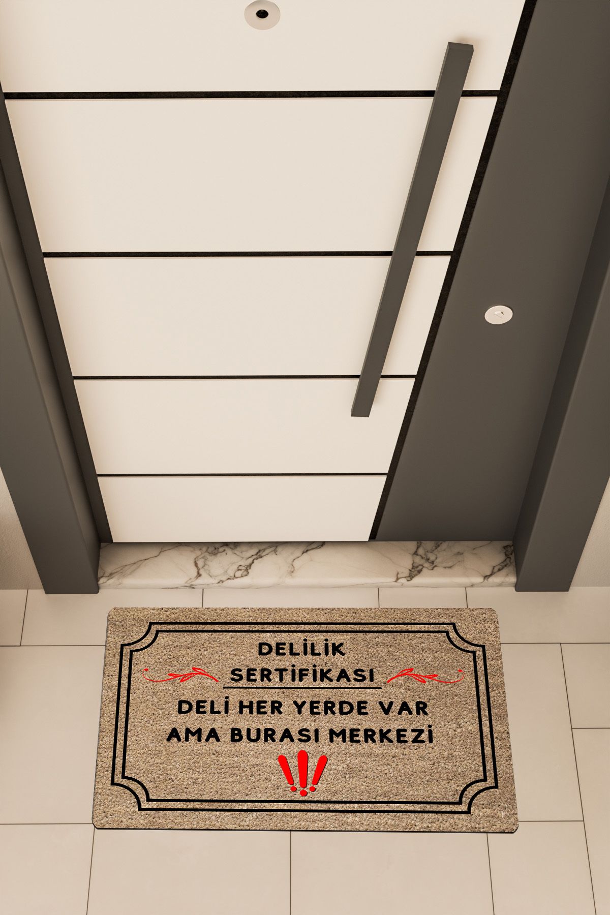 Dormot Home Yüksek Kaliteli Dijital Baskı Kahverengi, Delilik Sertifikası Merkez, temalı Kapı Önü Paspası