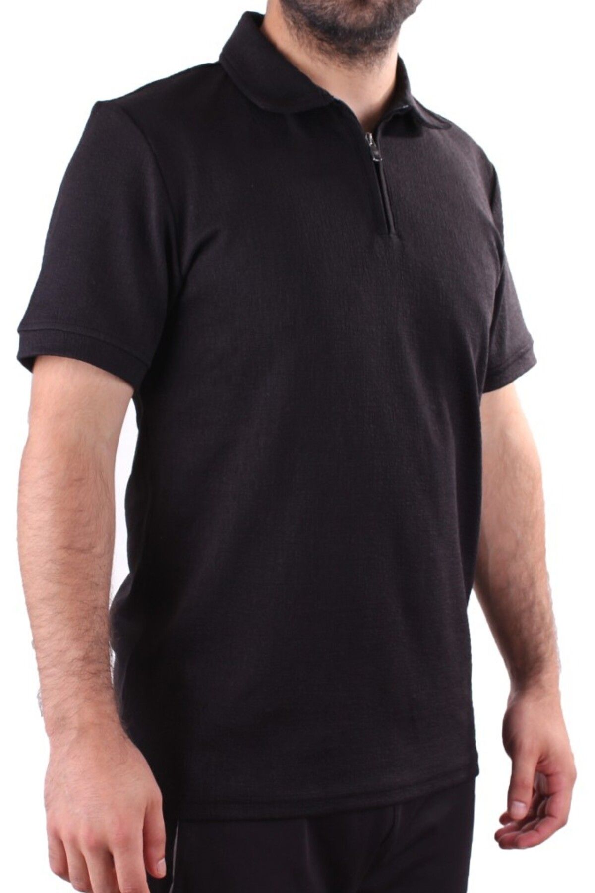 Twister Jeans Twister 2290 Siyah Günlük Kısa Kol Normal Kesim Pamuklu Fermuarlı Polo Yaka Erkek Tişört