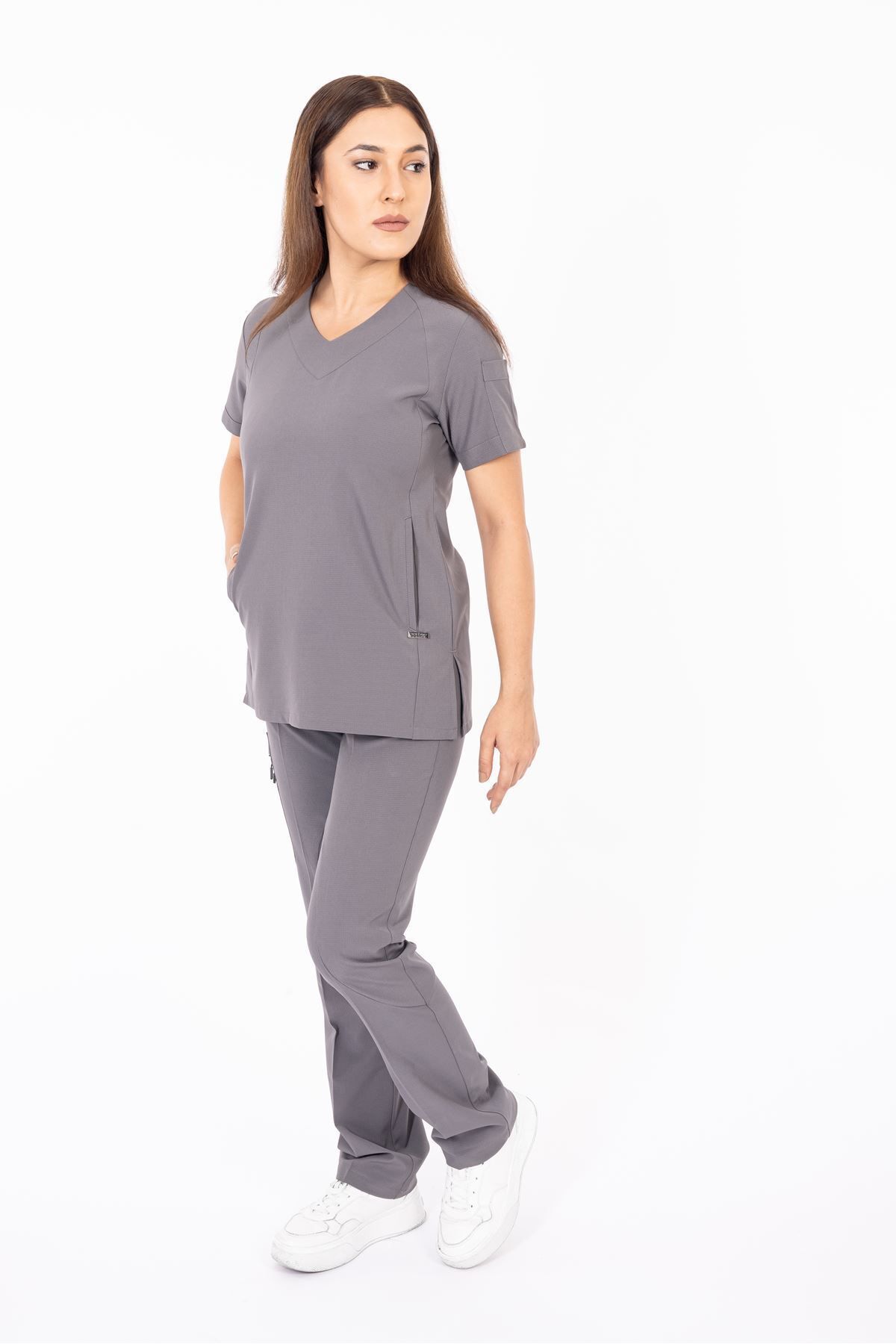 Onur Forma Scrubs Hood Comfort Kadın Takım - Antrasit Gri