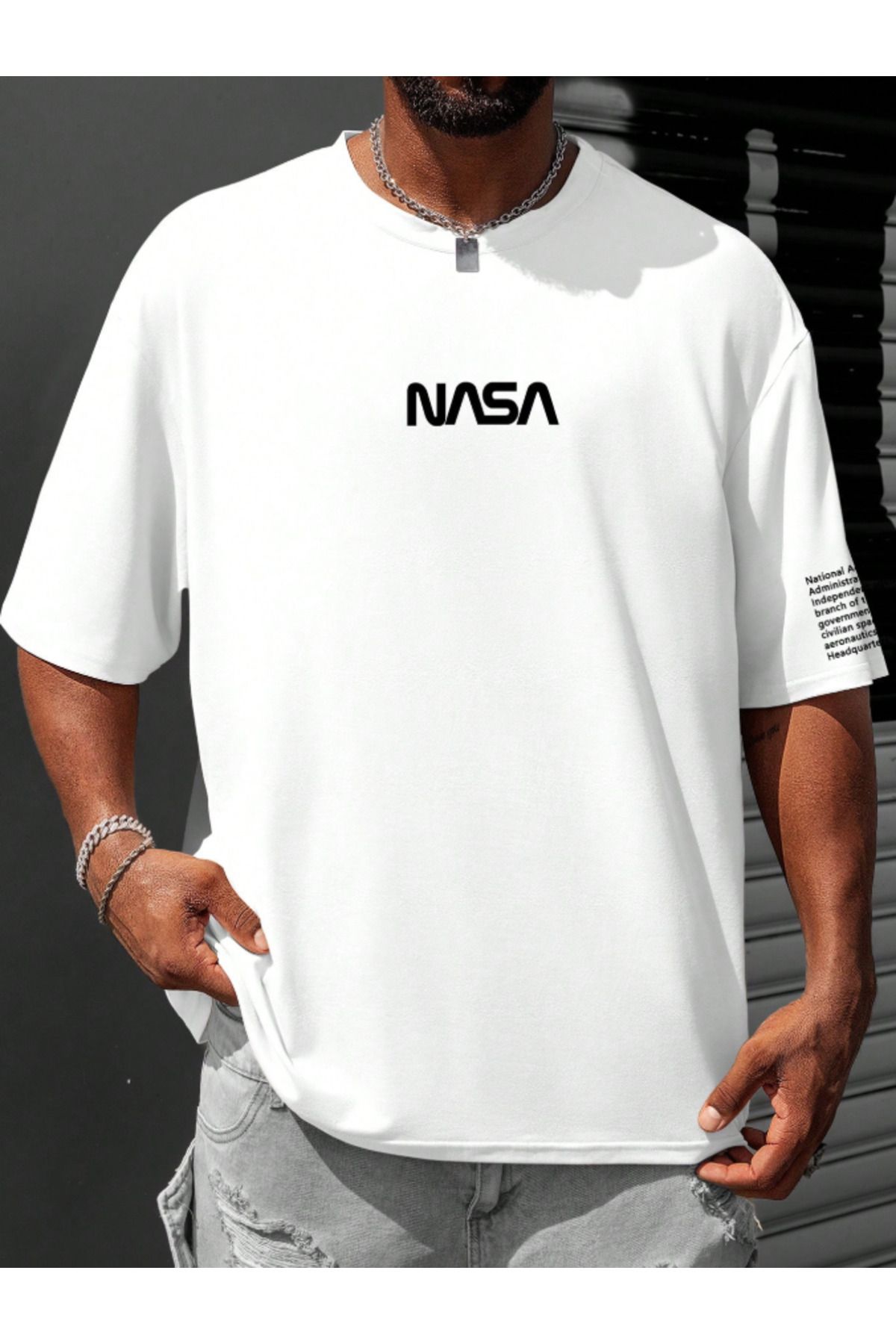 COHERENT Unisex Erkek/Kadın NASA Özel Baskılı Oversize Pamuklu T-Shirt