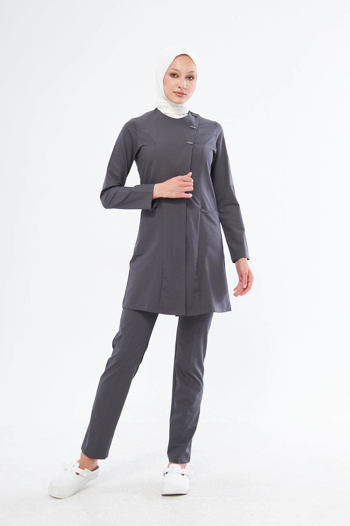 Onur Forma Scrubs Elegance Kadın Tesettür Takım - Füme Gri
