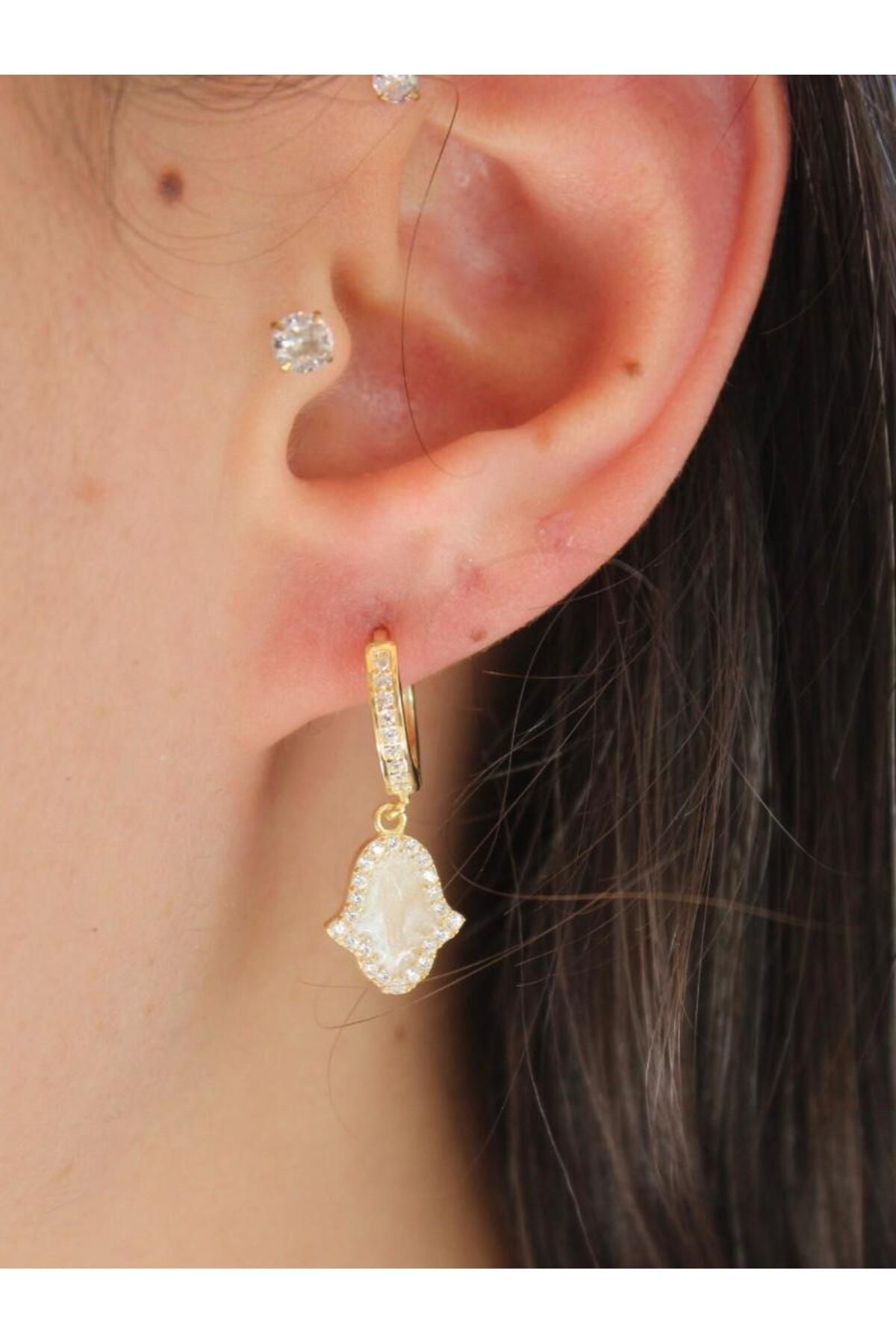 ARGENTAJEW 925 AYAR GÜMÜŞ MİNELİ HAMSA GOLD KÜPE