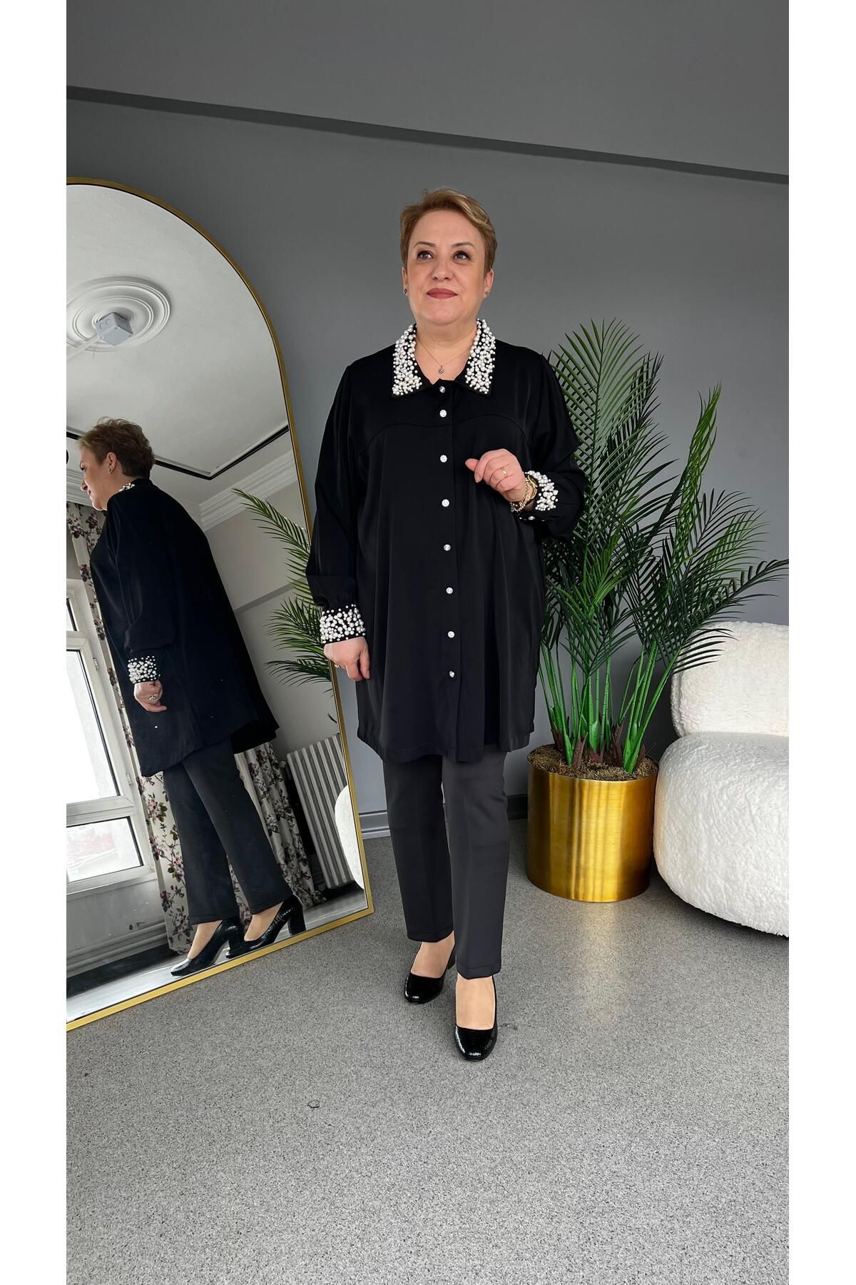selma Büyük Beden İncili Gömlek