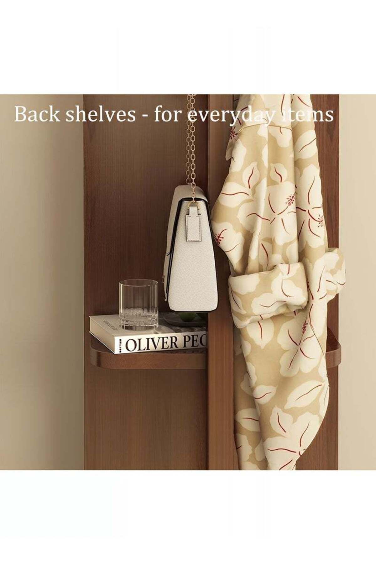 Taimi-360 Degree Rotating Mirror with Clothes Hanger and Storage Shelf for Bedroom Walnut Color 166x46cm 5