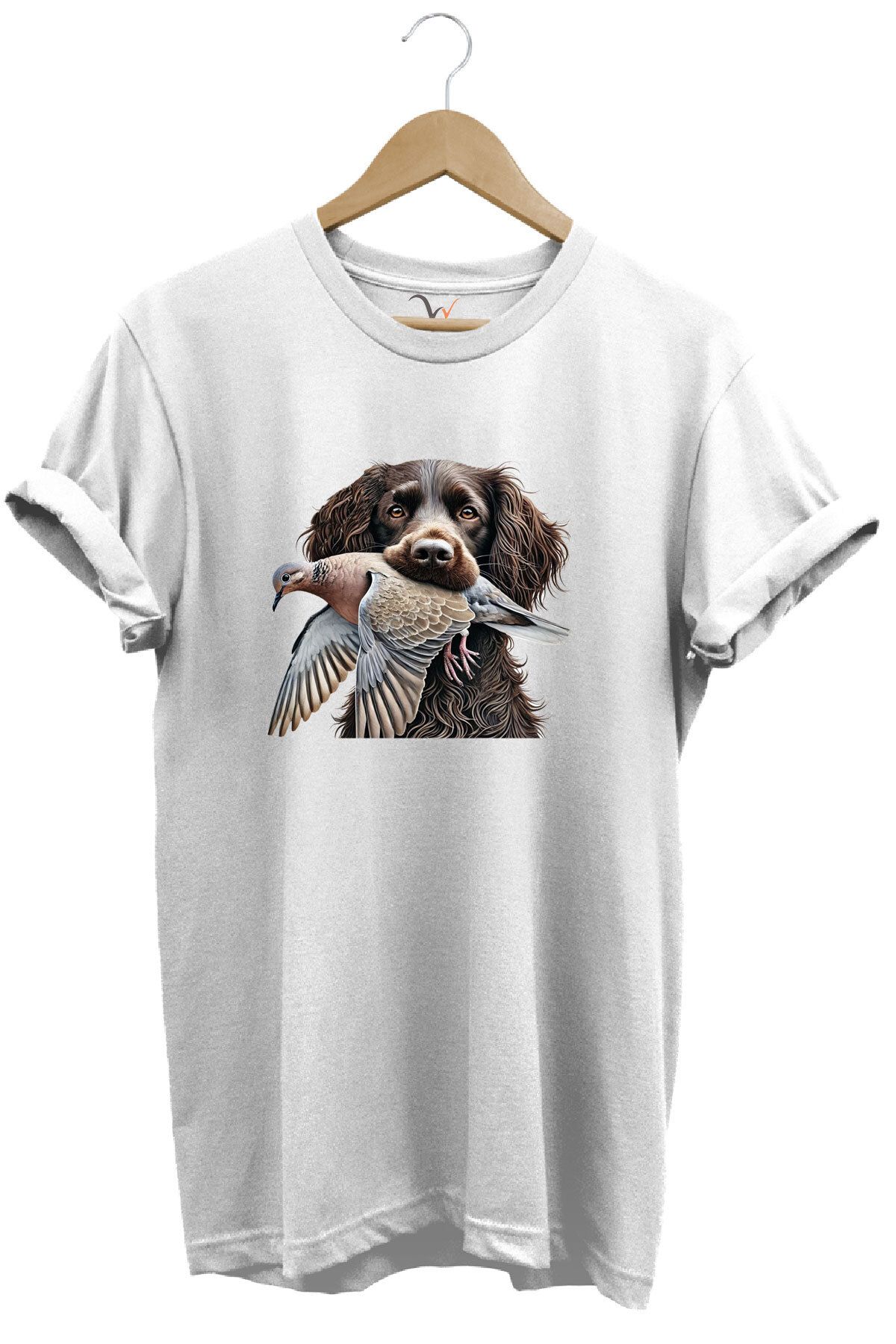 WİDİ Avcılık Hunter Üveyik Kuşu ve Avcı Boykin Köpeği Tasarım Baskılı %100 Pamuk Regular Fit T-shirt